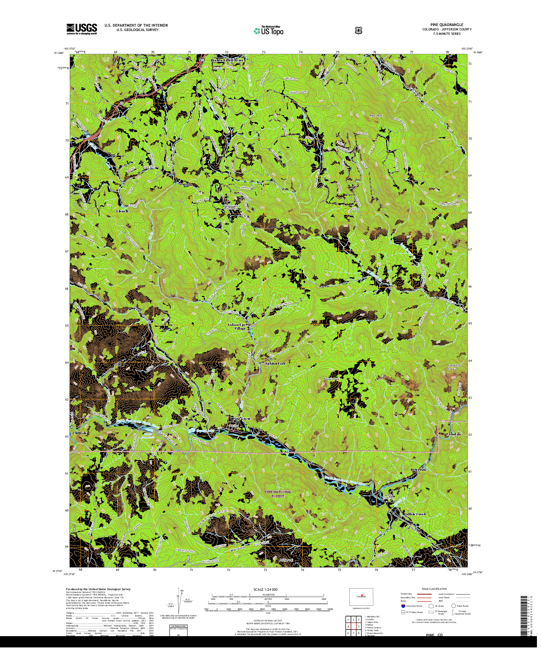 USGS US TOPO 7.5-MINUTE MAP FOR PINE, CO 2019