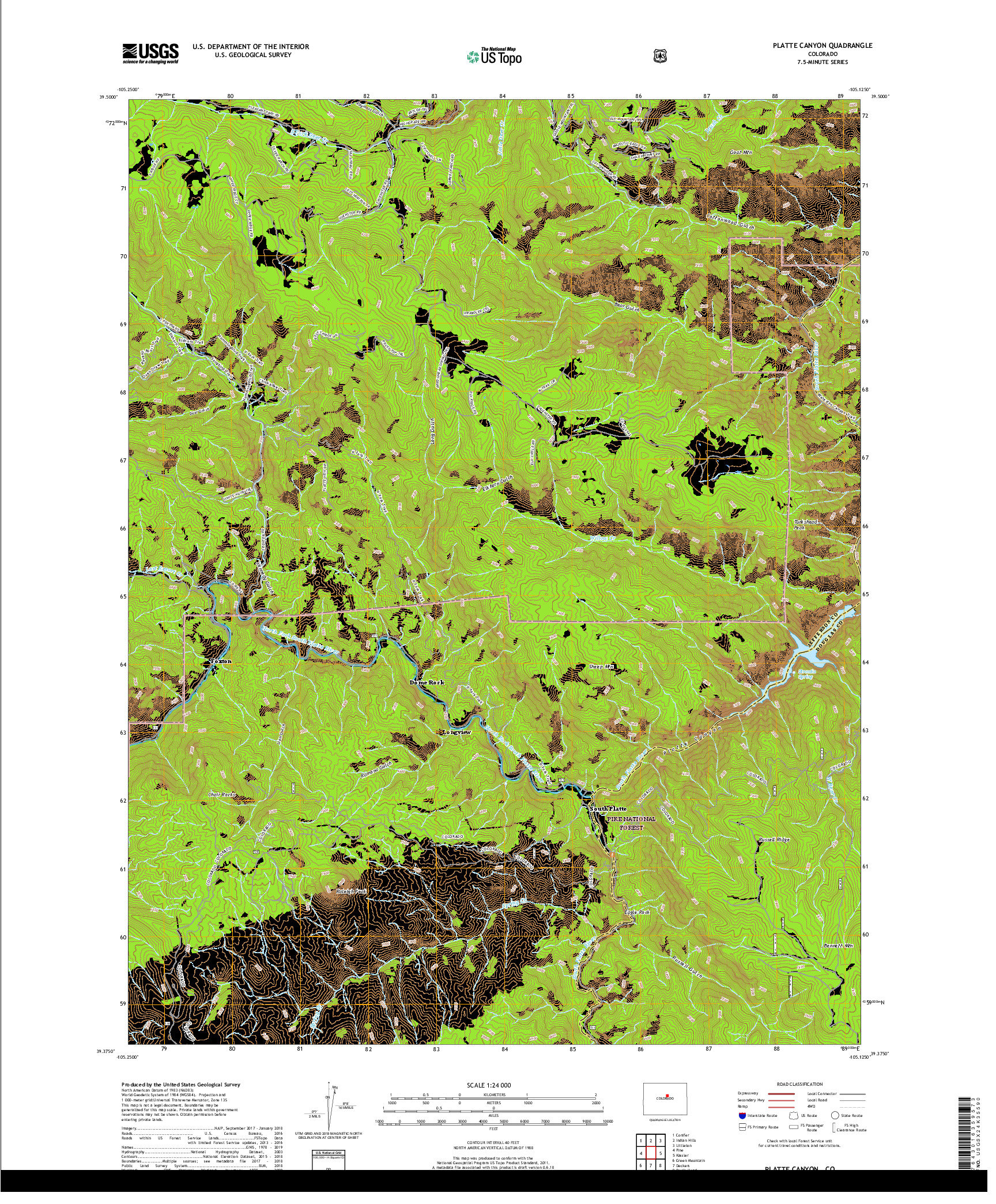 USGS US TOPO 7.5-MINUTE MAP FOR PLATTE CANYON, CO 2019