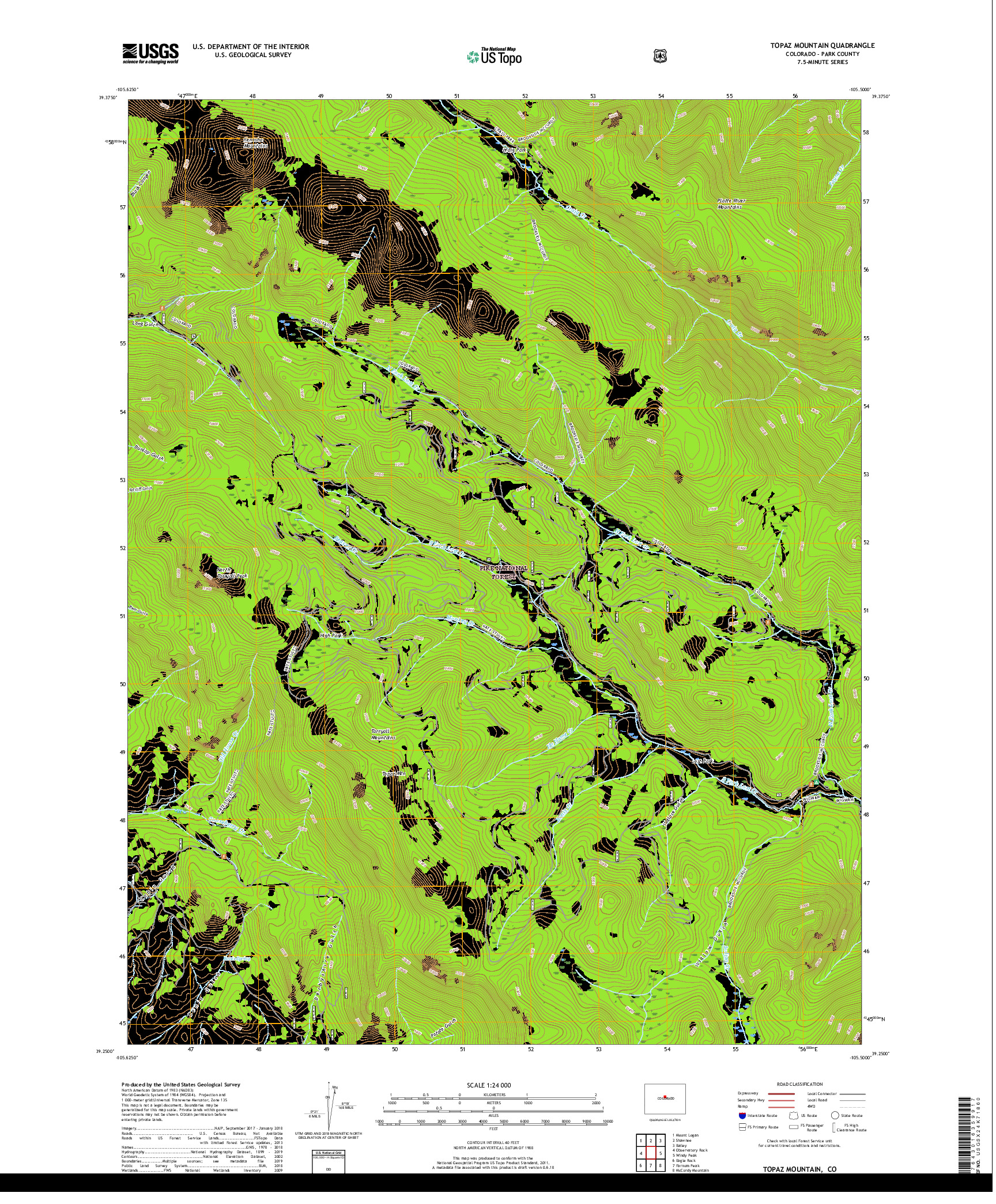 USGS US TOPO 7.5-MINUTE MAP FOR TOPAZ MOUNTAIN, CO 2019