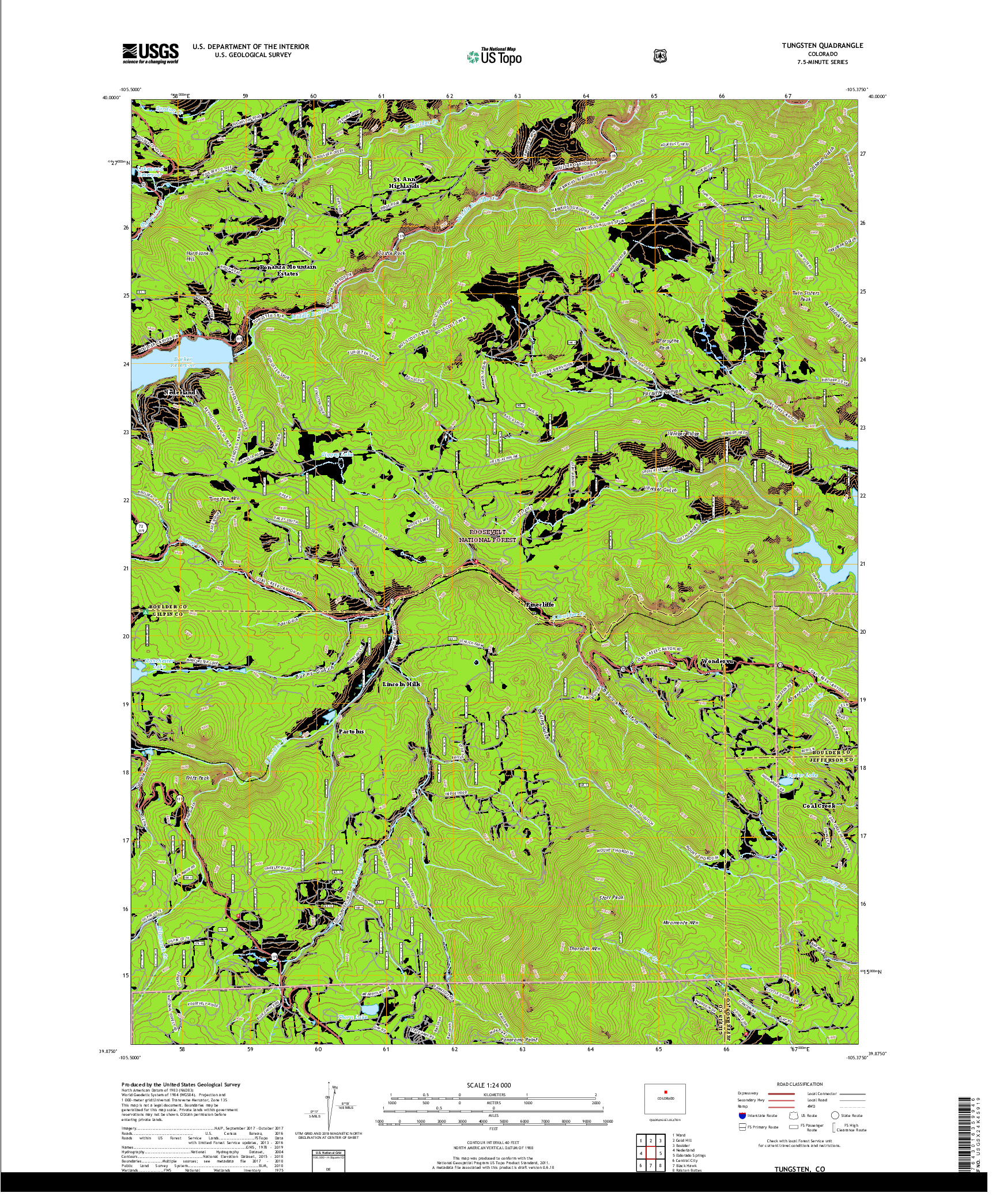 USGS US TOPO 7.5-MINUTE MAP FOR TUNGSTEN, CO 2019
