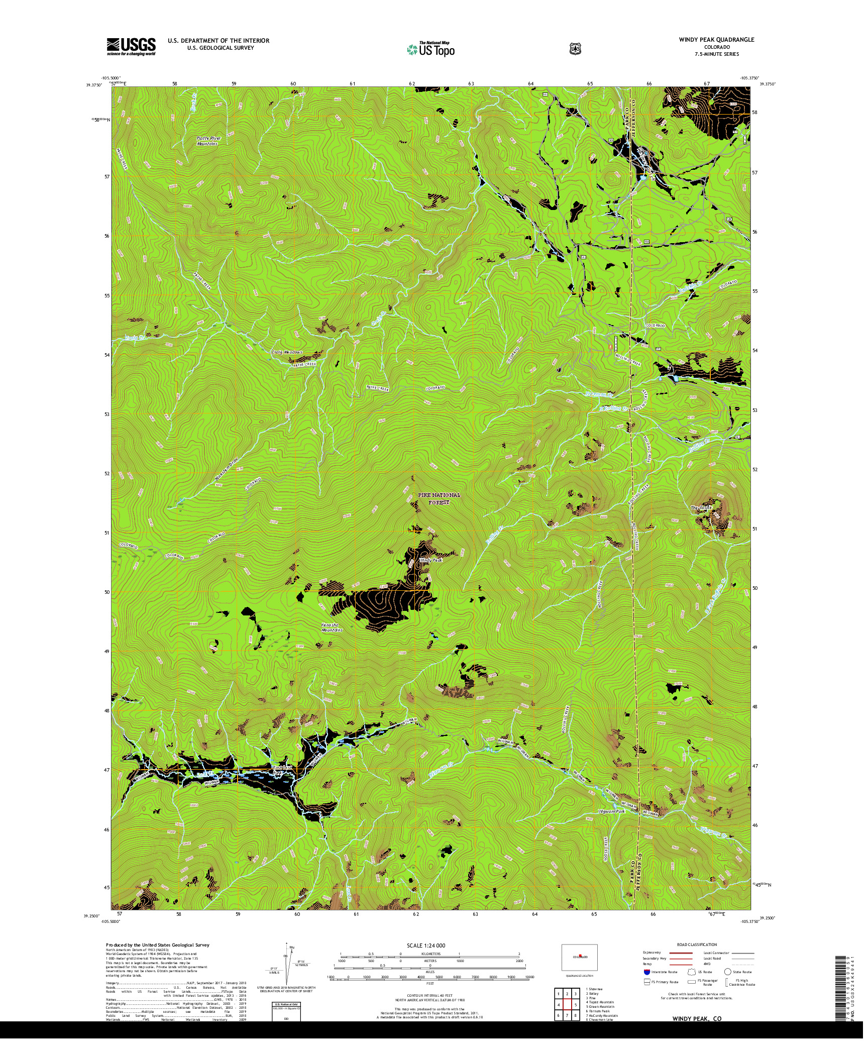 USGS US TOPO 7.5-MINUTE MAP FOR WINDY PEAK, CO 2019