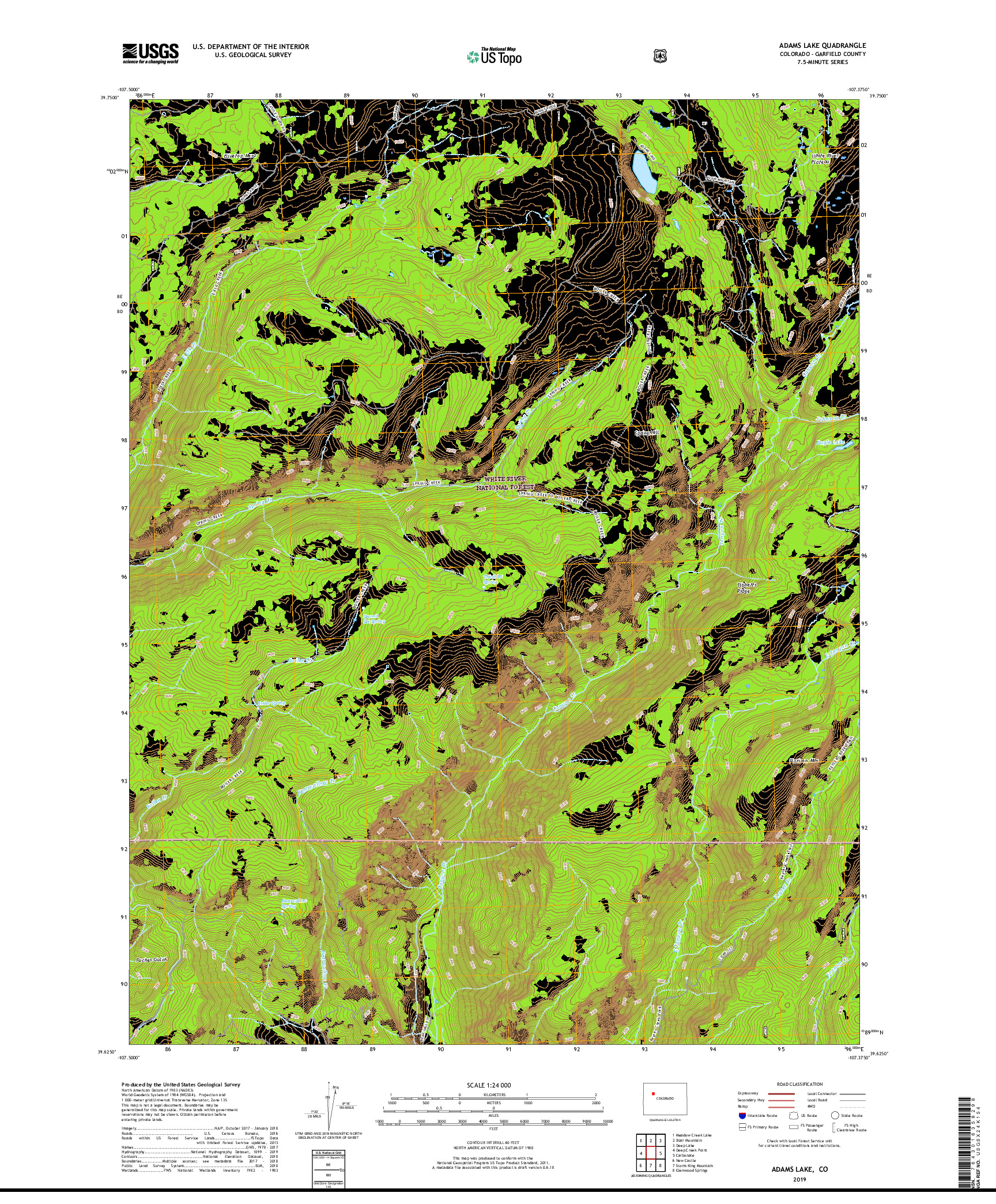 USGS US TOPO 7.5-MINUTE MAP FOR ADAMS LAKE, CO 2019