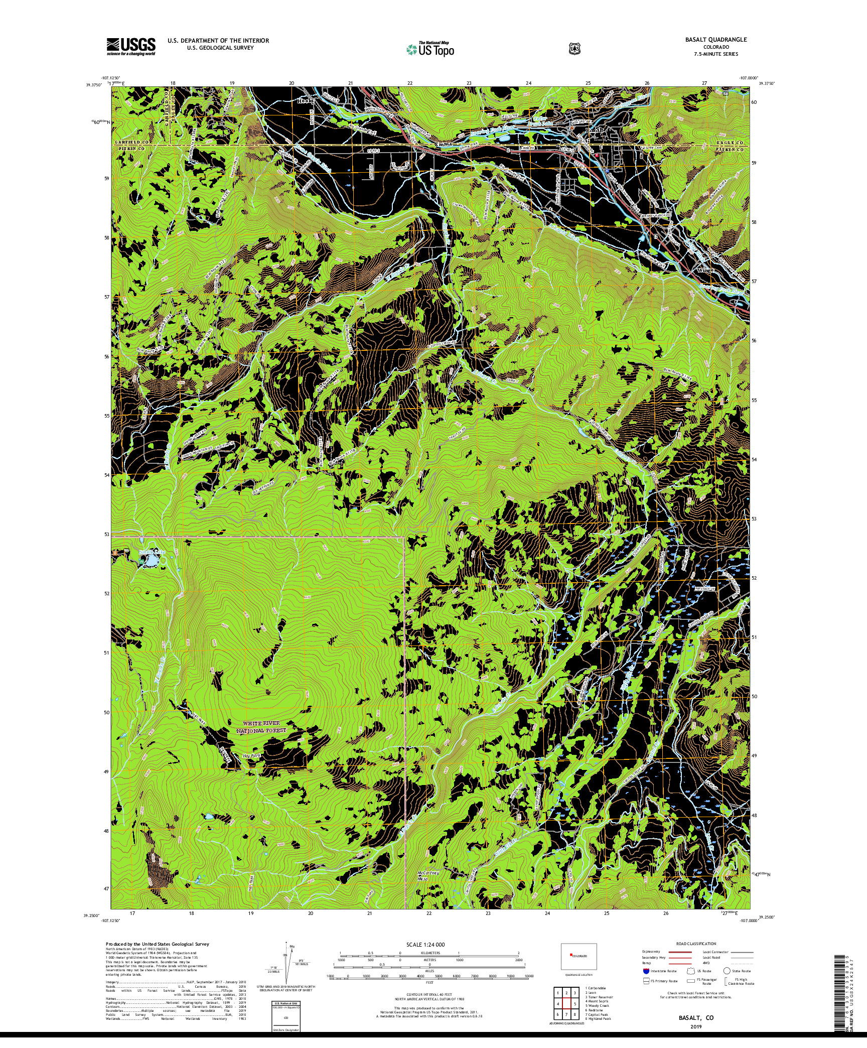 USGS US TOPO 7.5-MINUTE MAP FOR BASALT, CO 2019