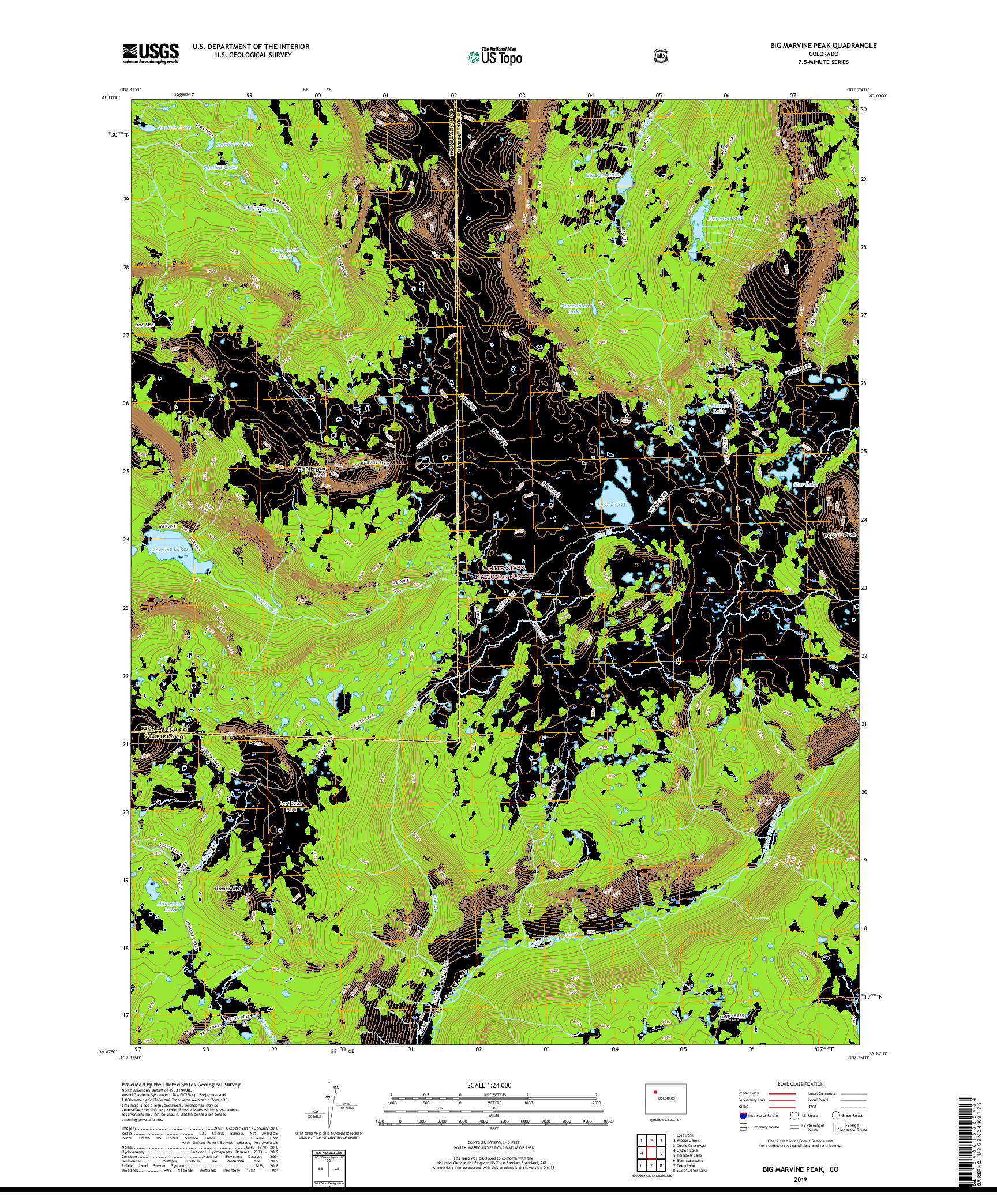 USGS US TOPO 7.5-MINUTE MAP FOR BIG MARVINE PEAK, CO 2019