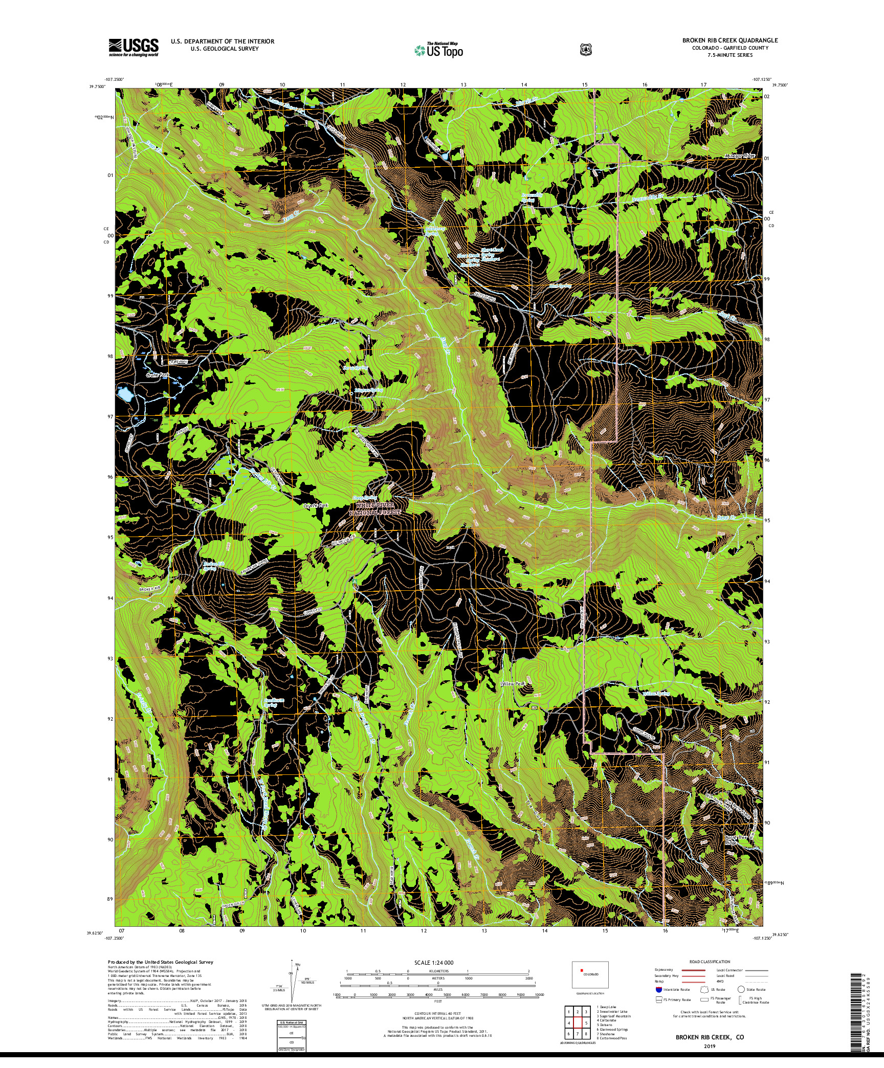 USGS US TOPO 7.5-MINUTE MAP FOR BROKEN RIB CREEK, CO 2019