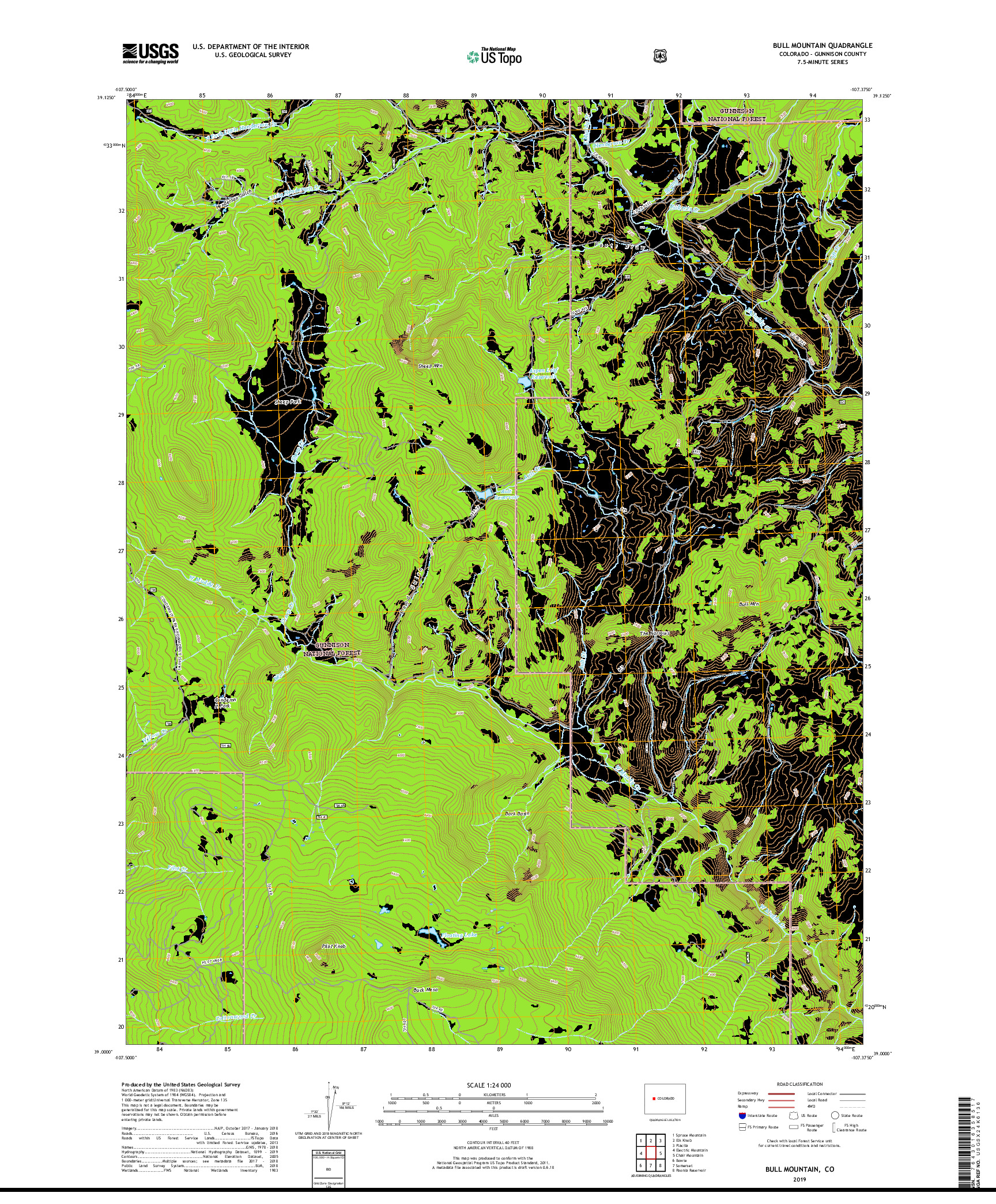 USGS US TOPO 7.5-MINUTE MAP FOR BULL MOUNTAIN, CO 2019