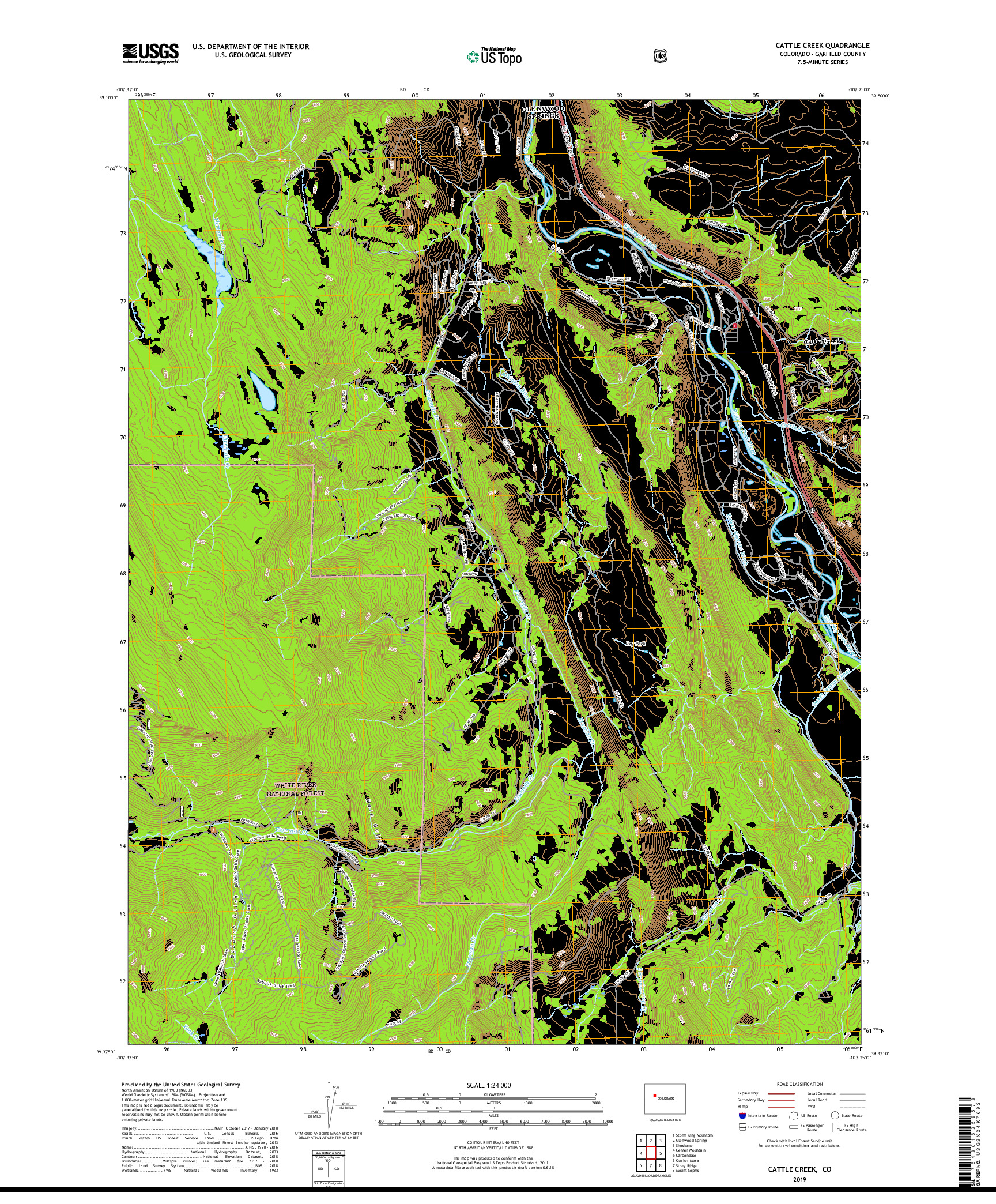 USGS US TOPO 7.5-MINUTE MAP FOR CATTLE CREEK, CO 2019