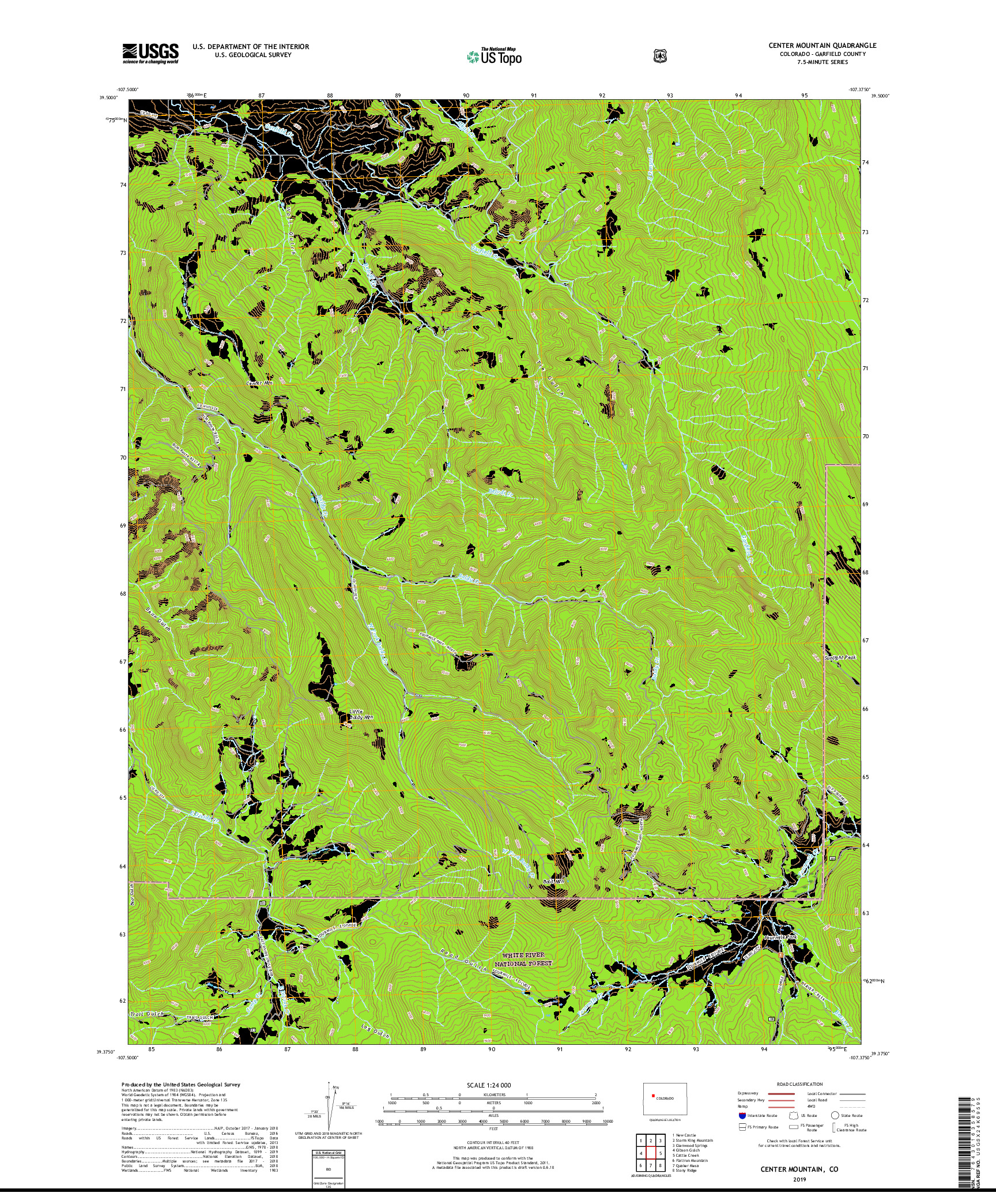 USGS US TOPO 7.5-MINUTE MAP FOR CENTER MOUNTAIN, CO 2019