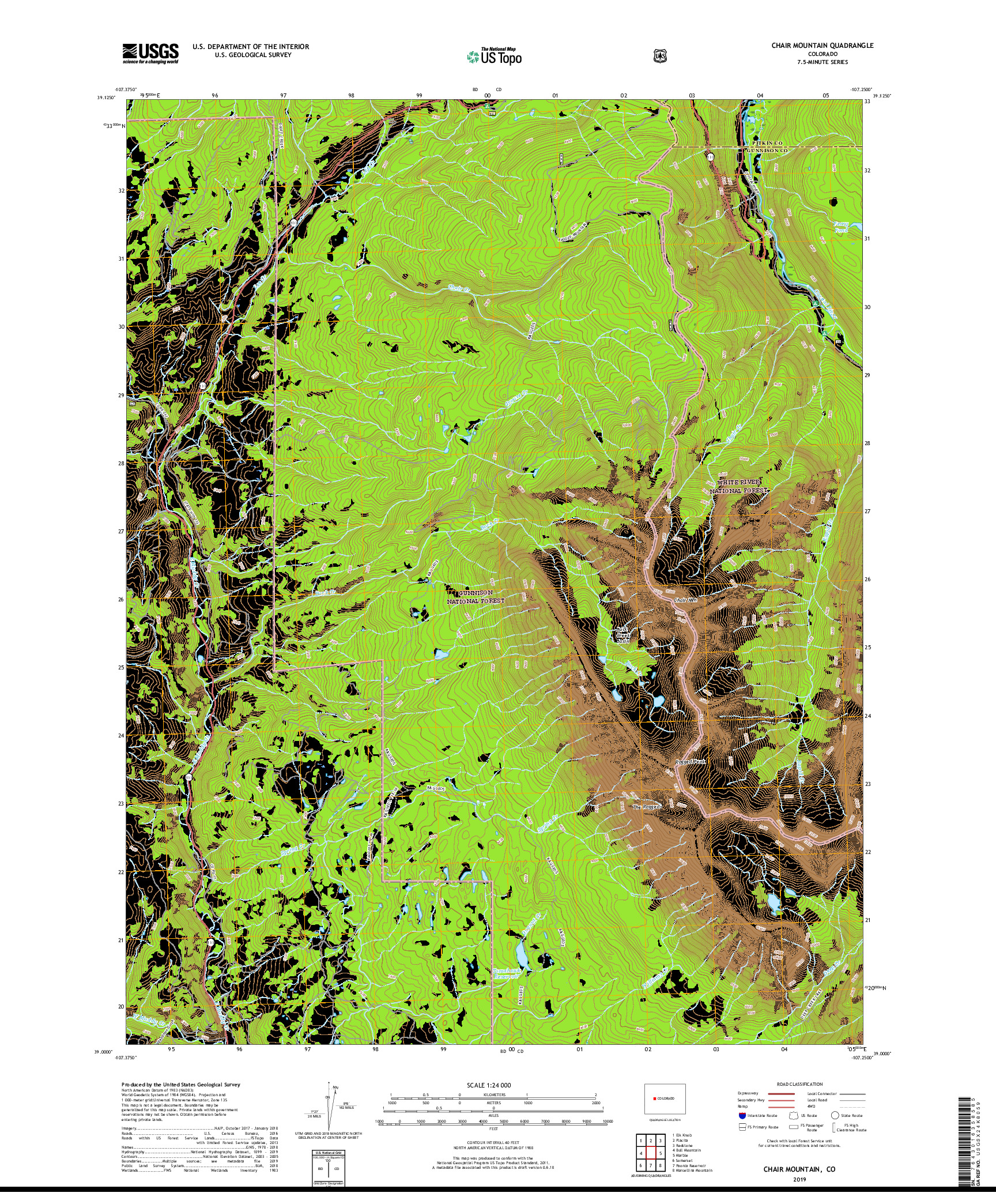 USGS US TOPO 7.5-MINUTE MAP FOR CHAIR MOUNTAIN, CO 2019