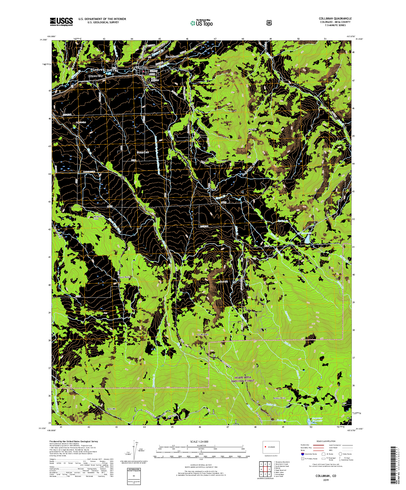 USGS US TOPO 7.5-MINUTE MAP FOR COLLBRAN, CO 2019