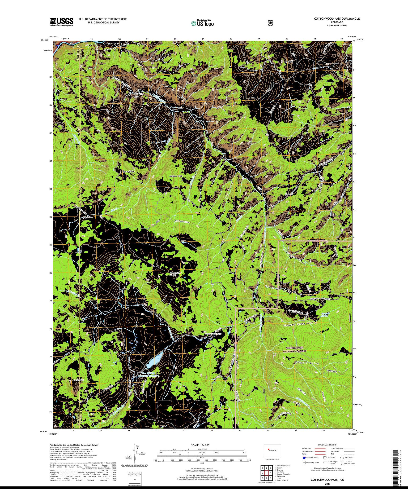 USGS US TOPO 7.5-MINUTE MAP FOR COTTONWOOD PASS, CO 2019