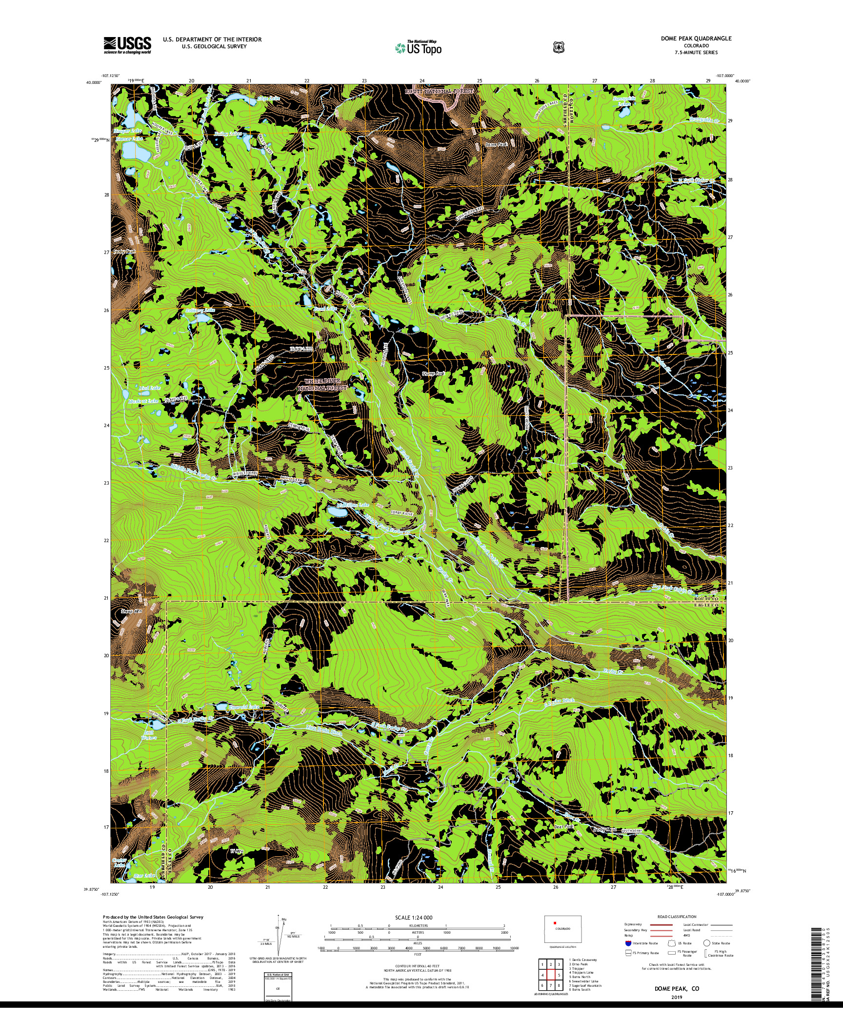 USGS US TOPO 7.5-MINUTE MAP FOR DOME PEAK, CO 2019