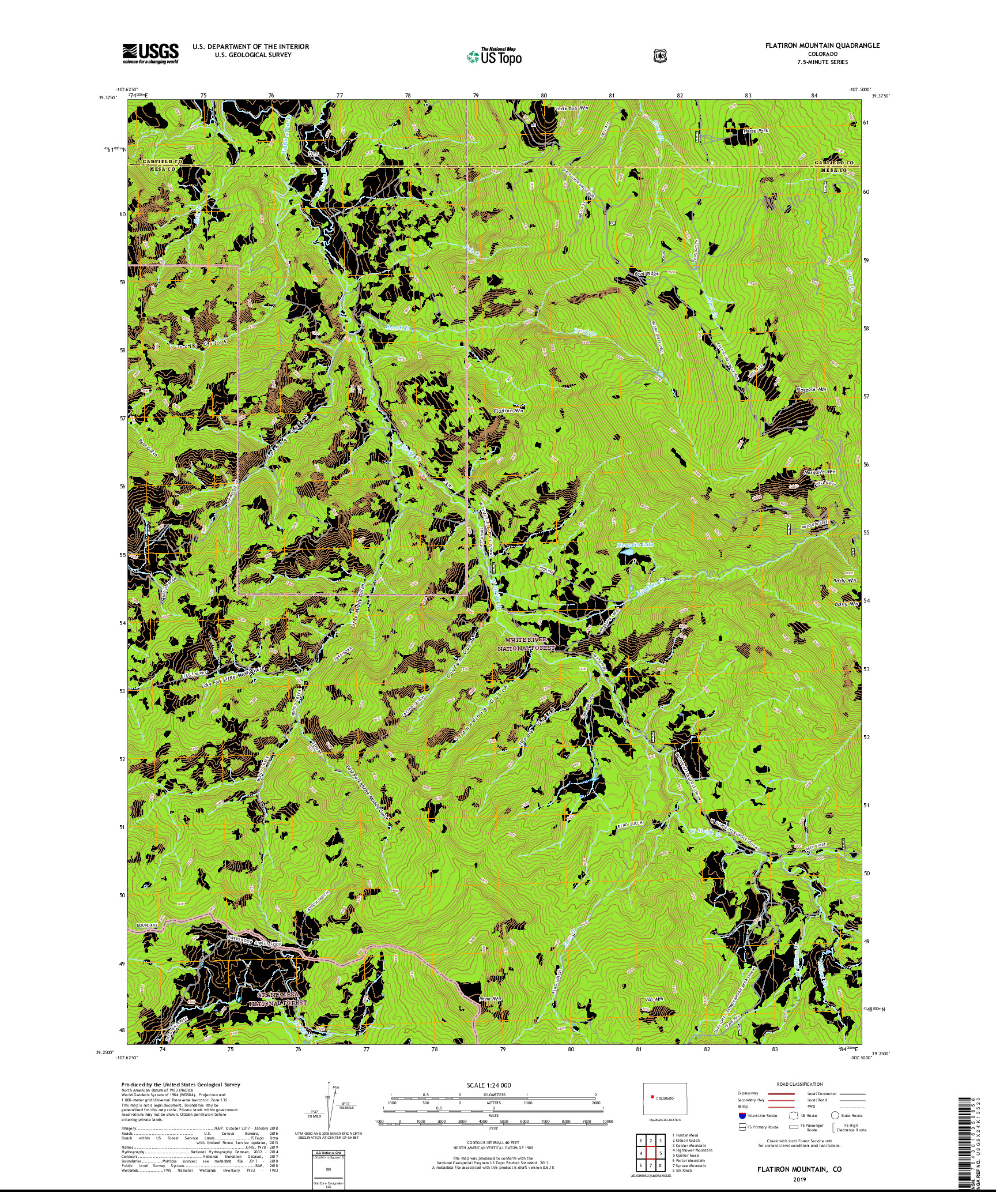 USGS US TOPO 7.5-MINUTE MAP FOR FLATIRON MOUNTAIN, CO 2019