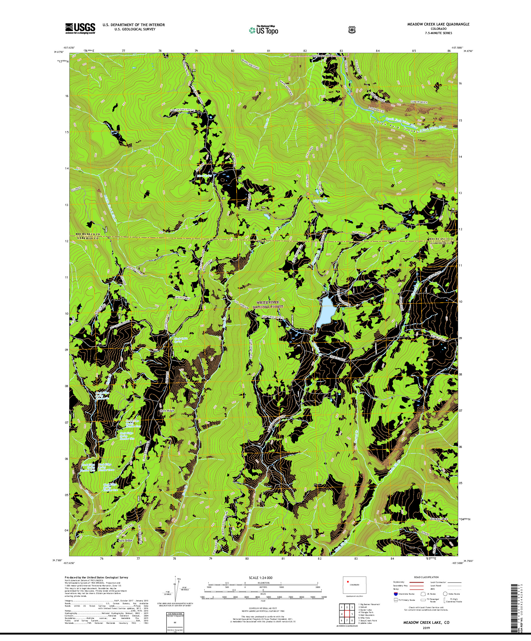 USGS US TOPO 7.5-MINUTE MAP FOR MEADOW CREEK LAKE, CO 2019