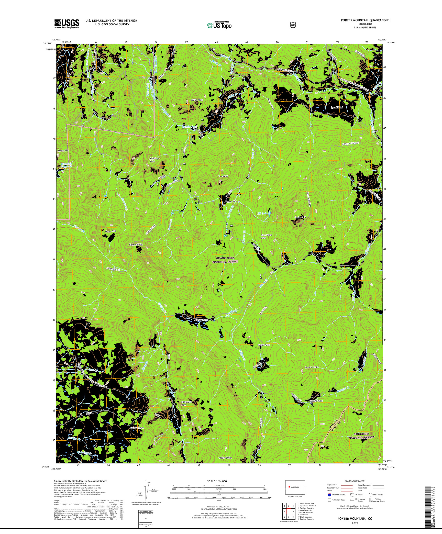 USGS US TOPO 7.5-MINUTE MAP FOR PORTER MOUNTAIN, CO 2019