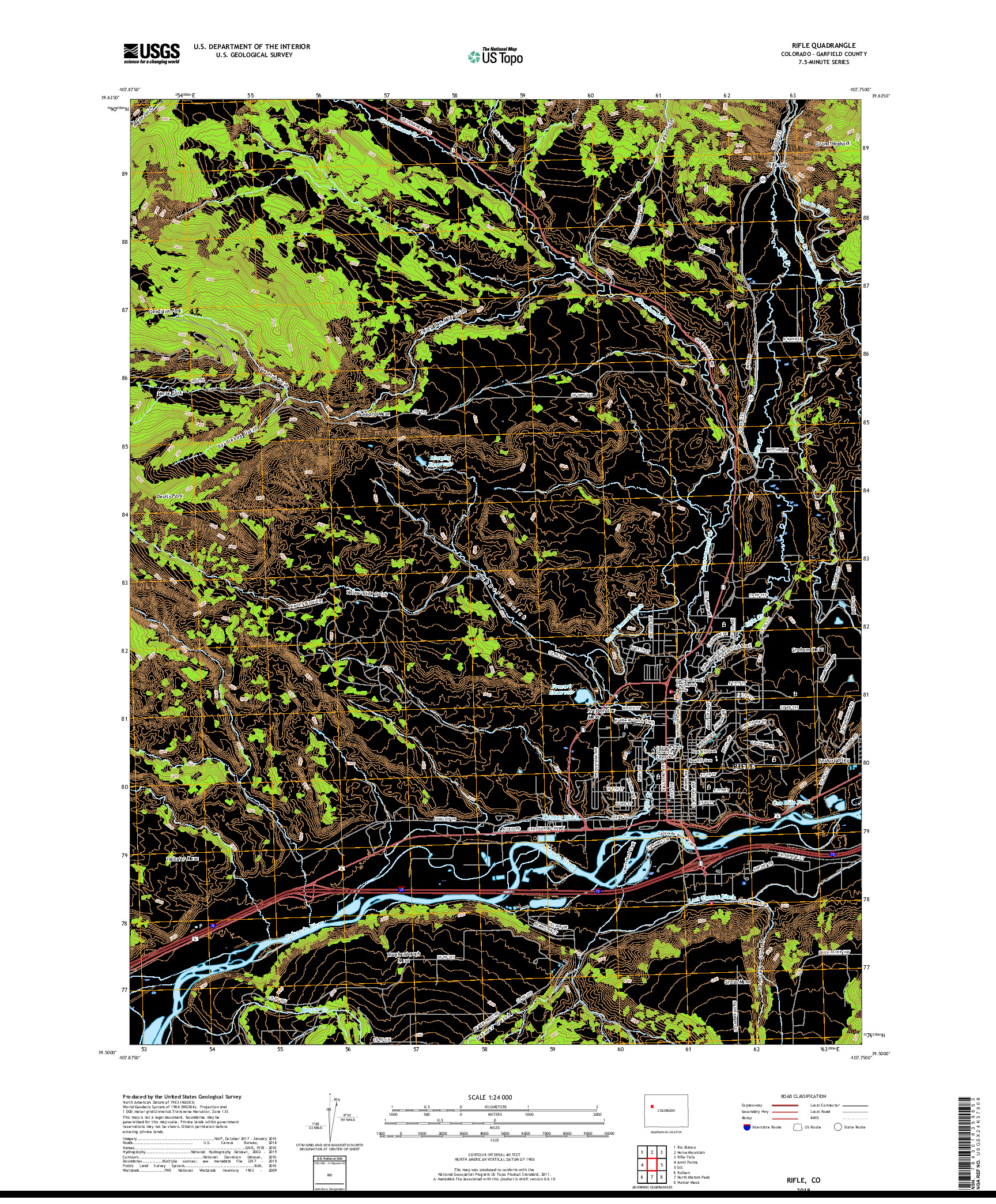 USGS US TOPO 7.5-MINUTE MAP FOR RIFLE, CO 2019