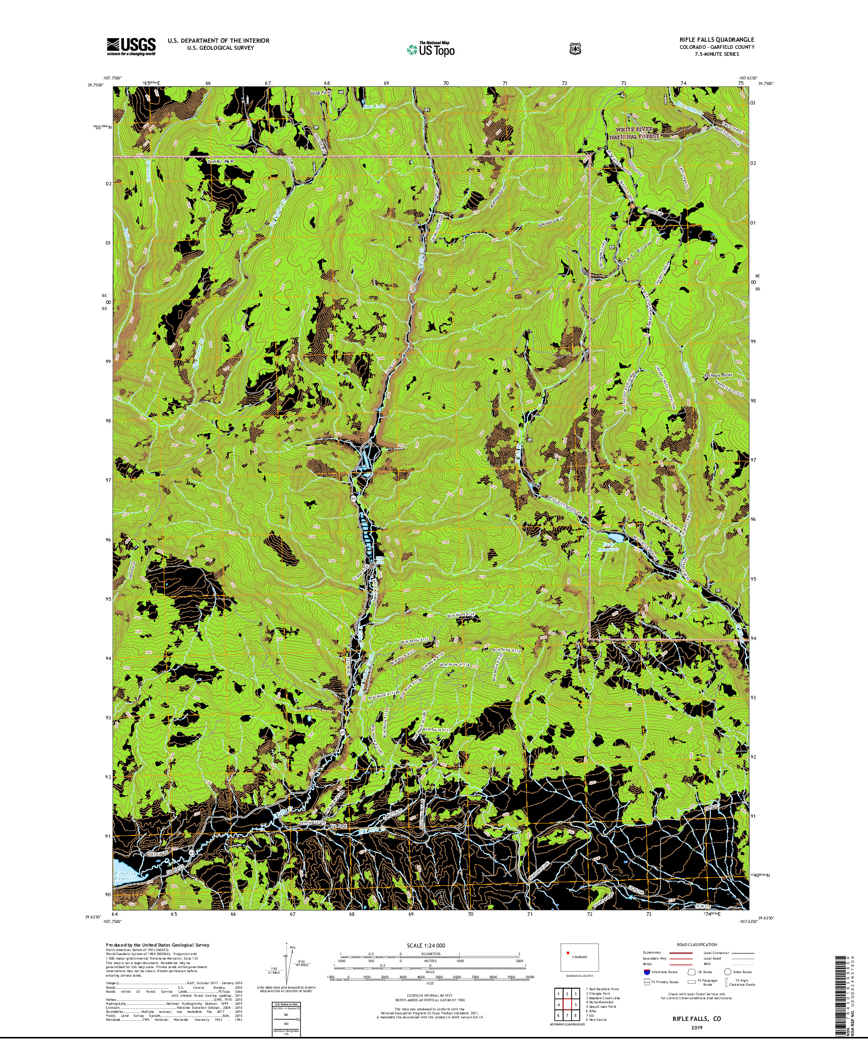 USGS US TOPO 7.5-MINUTE MAP FOR RIFLE FALLS, CO 2019