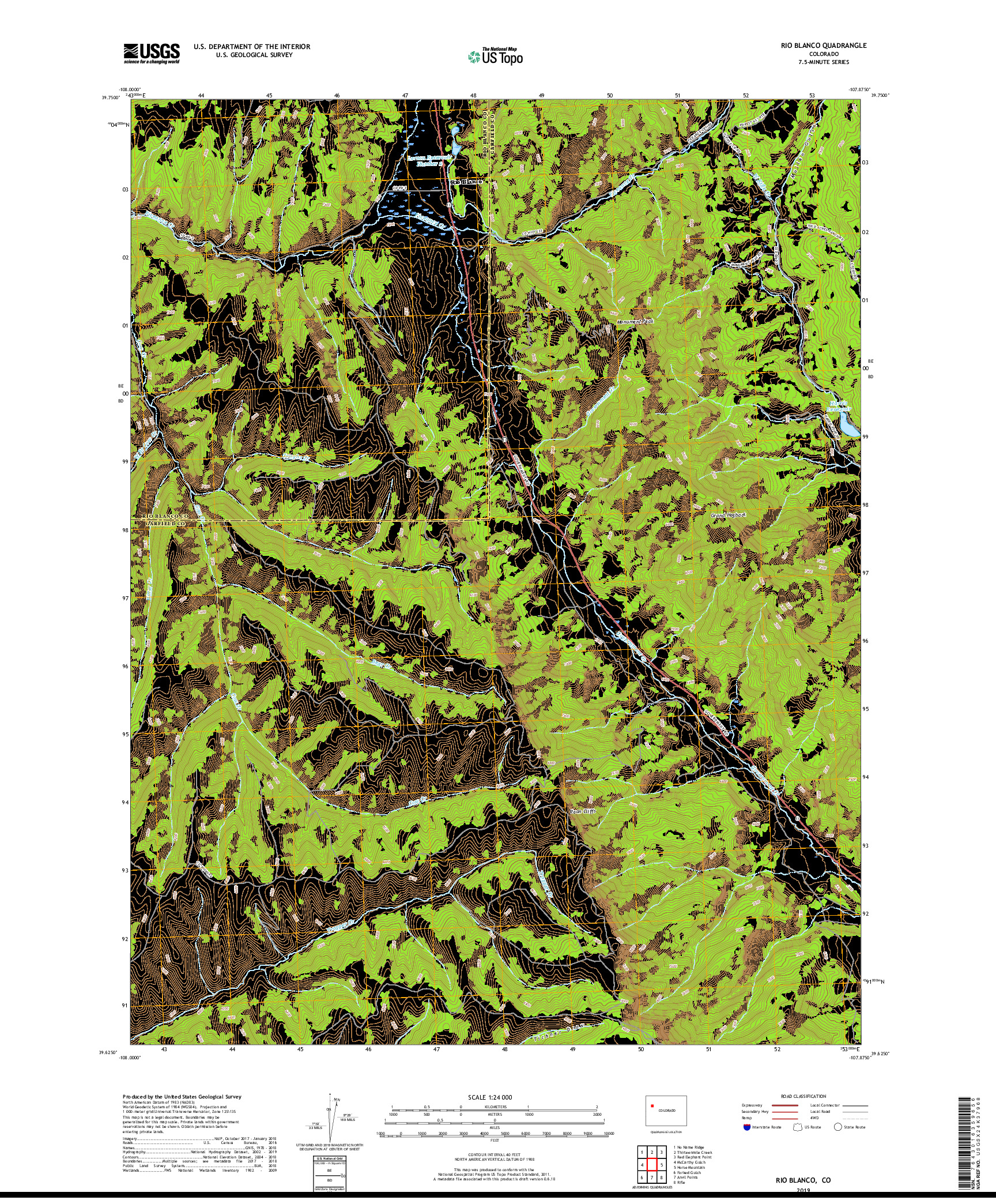 USGS US TOPO 7.5-MINUTE MAP FOR RIO BLANCO, CO 2019