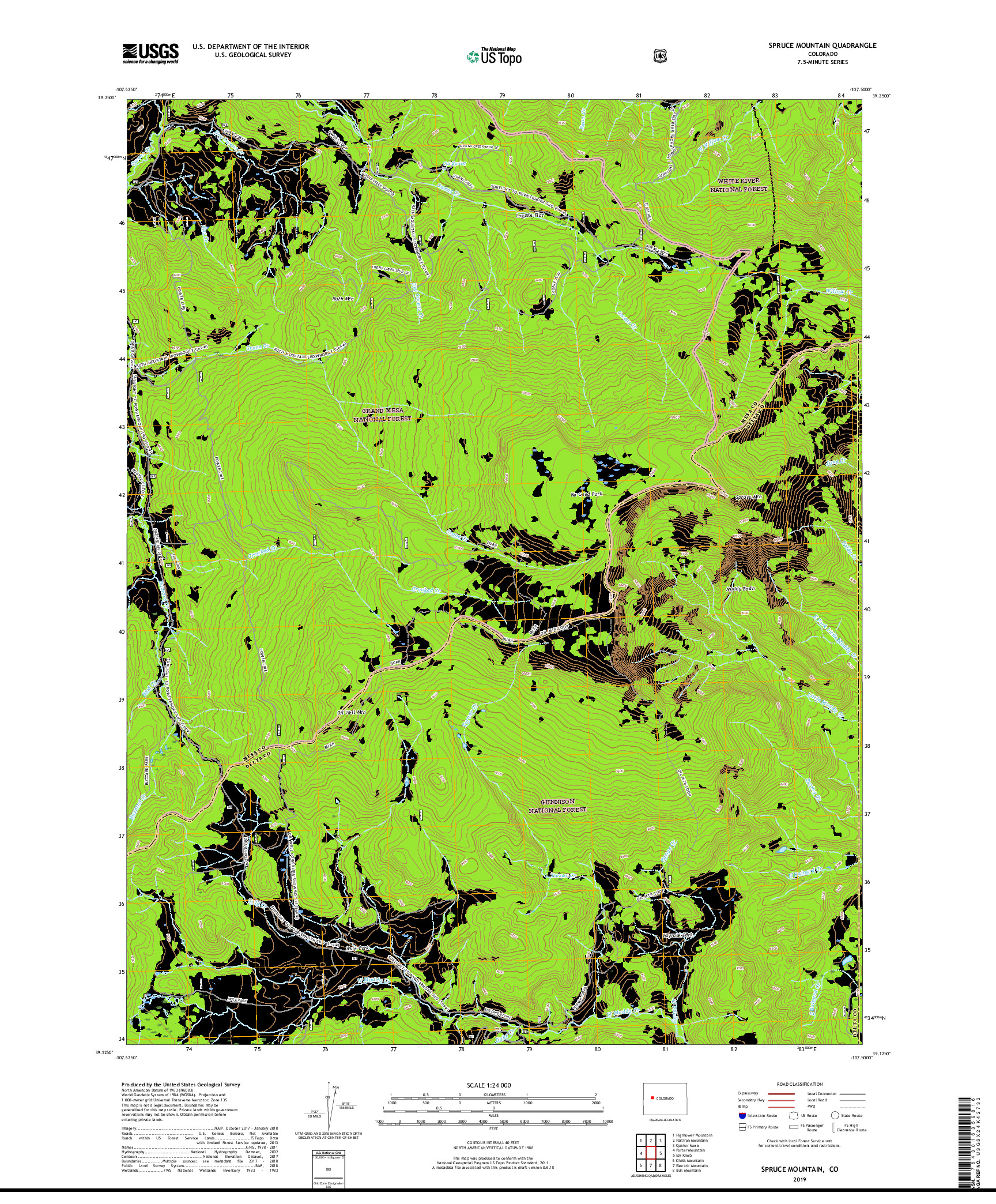 USGS US TOPO 7.5-MINUTE MAP FOR SPRUCE MOUNTAIN, CO 2019