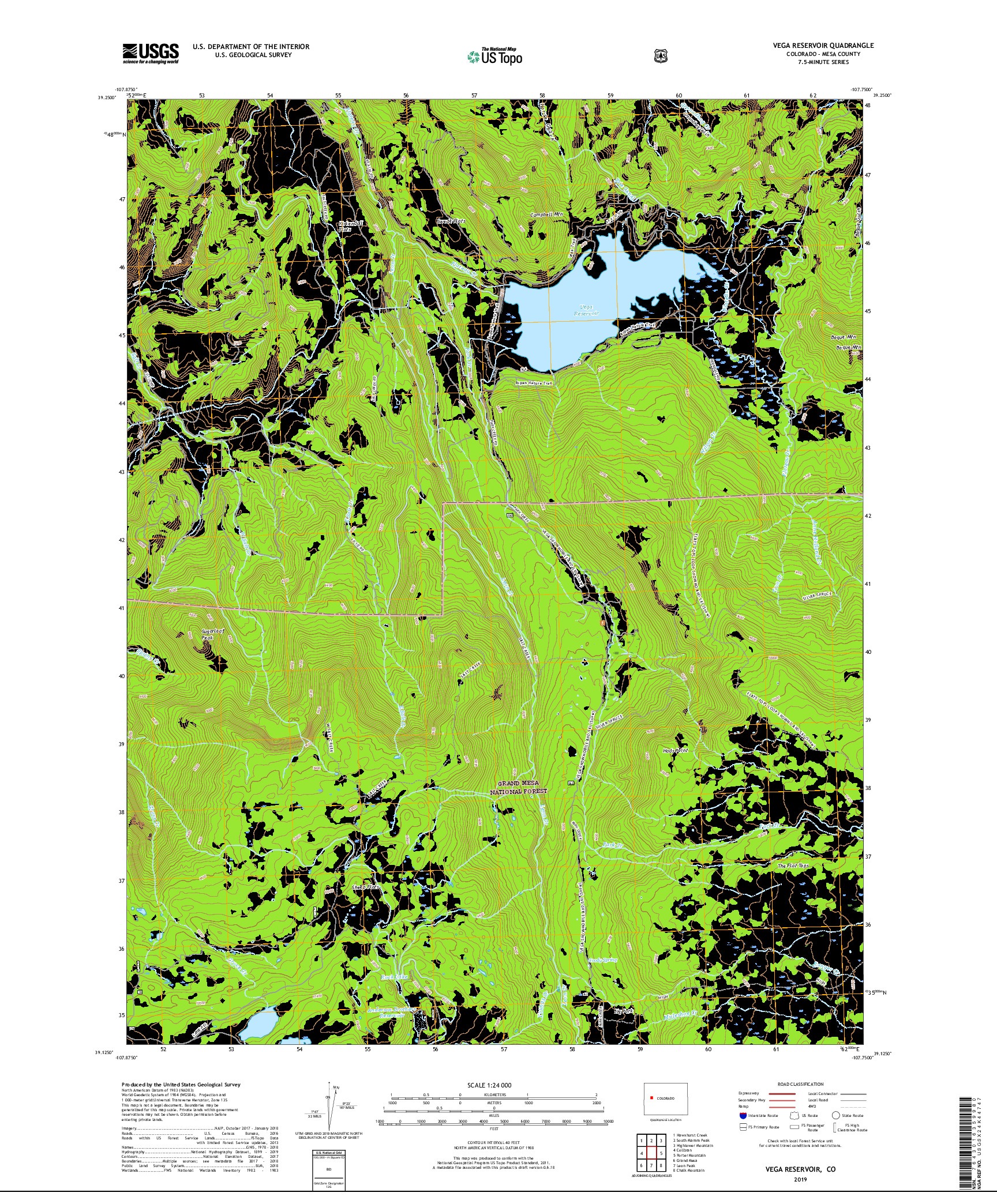 USGS US TOPO 7.5-MINUTE MAP FOR VEGA RESERVOIR, CO 2019