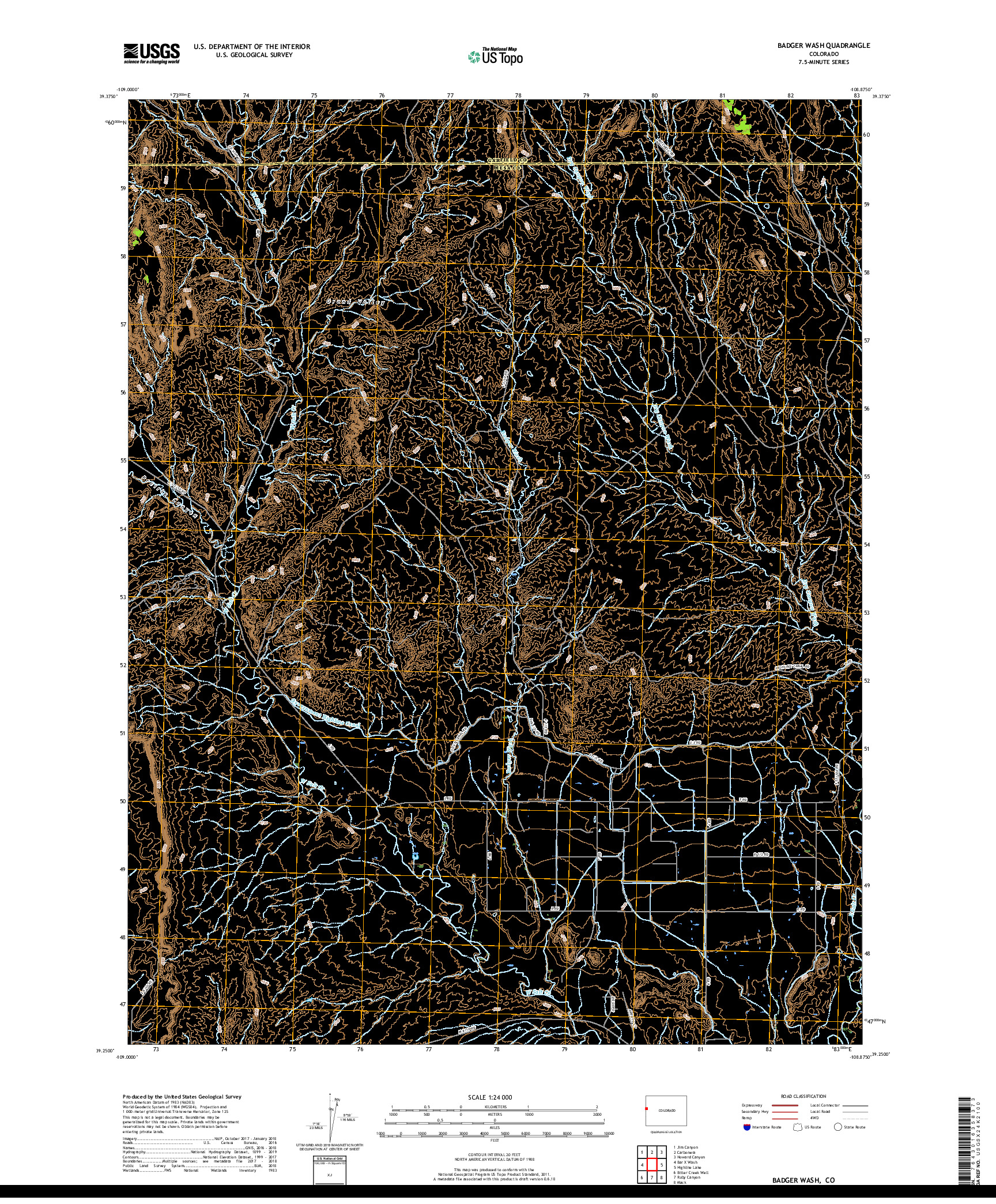 USGS US TOPO 7.5-MINUTE MAP FOR BADGER WASH, CO 2019