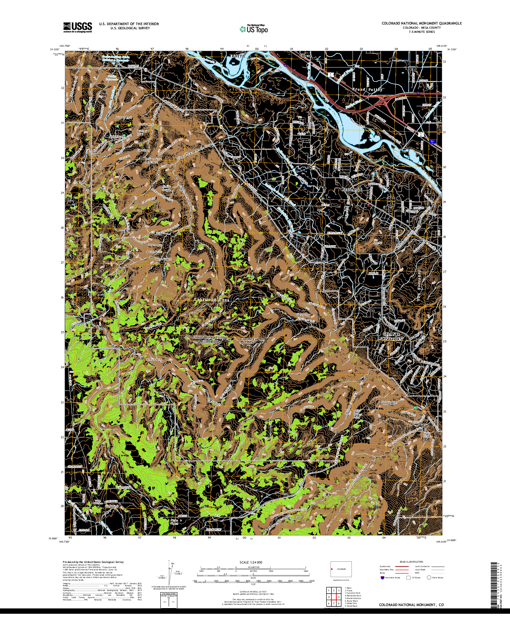 USGS US TOPO 7.5-MINUTE MAP FOR COLORADO NATIONAL MONUMENT, CO 2019