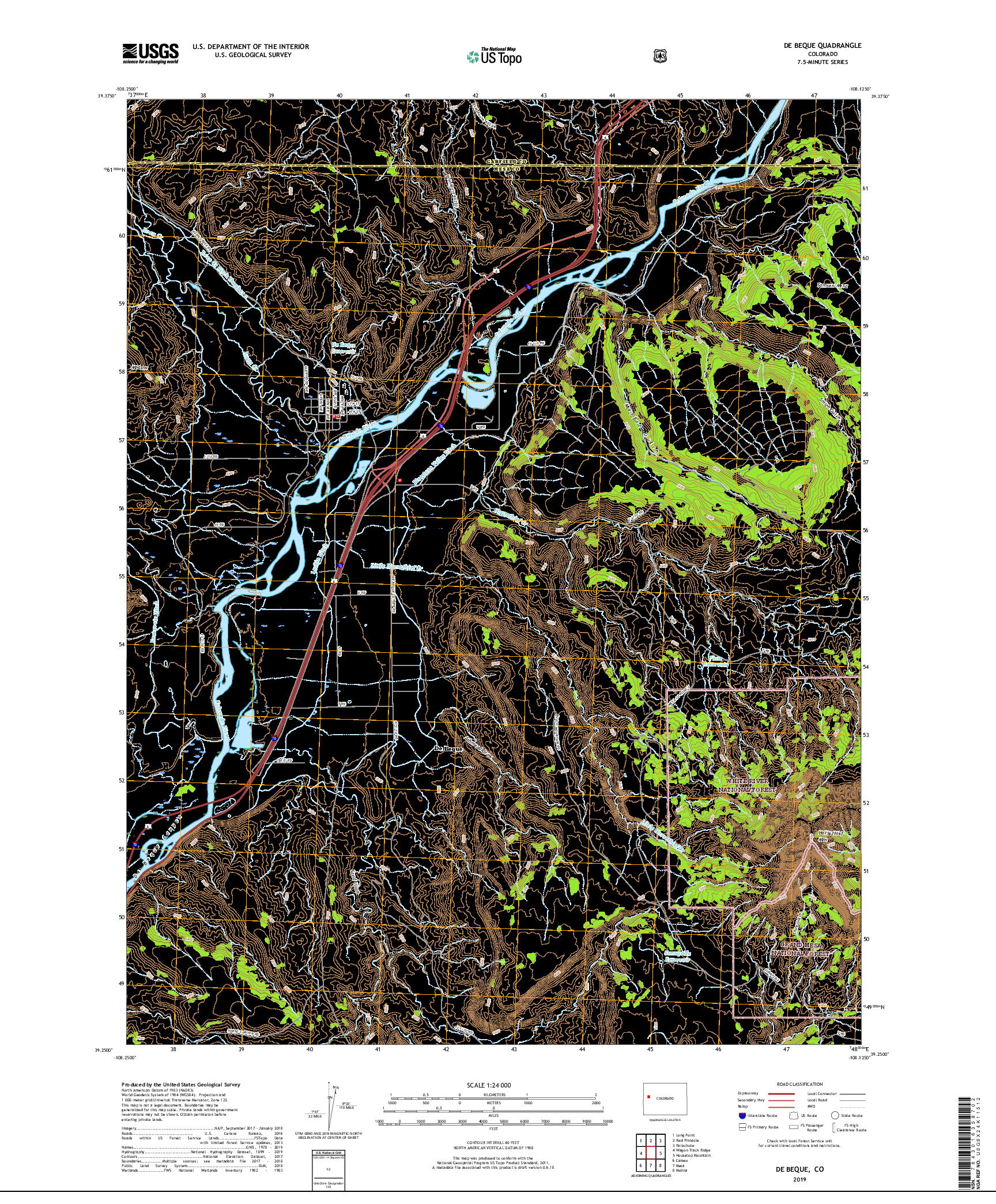 USGS US TOPO 7.5-MINUTE MAP FOR DE BEQUE, CO 2019