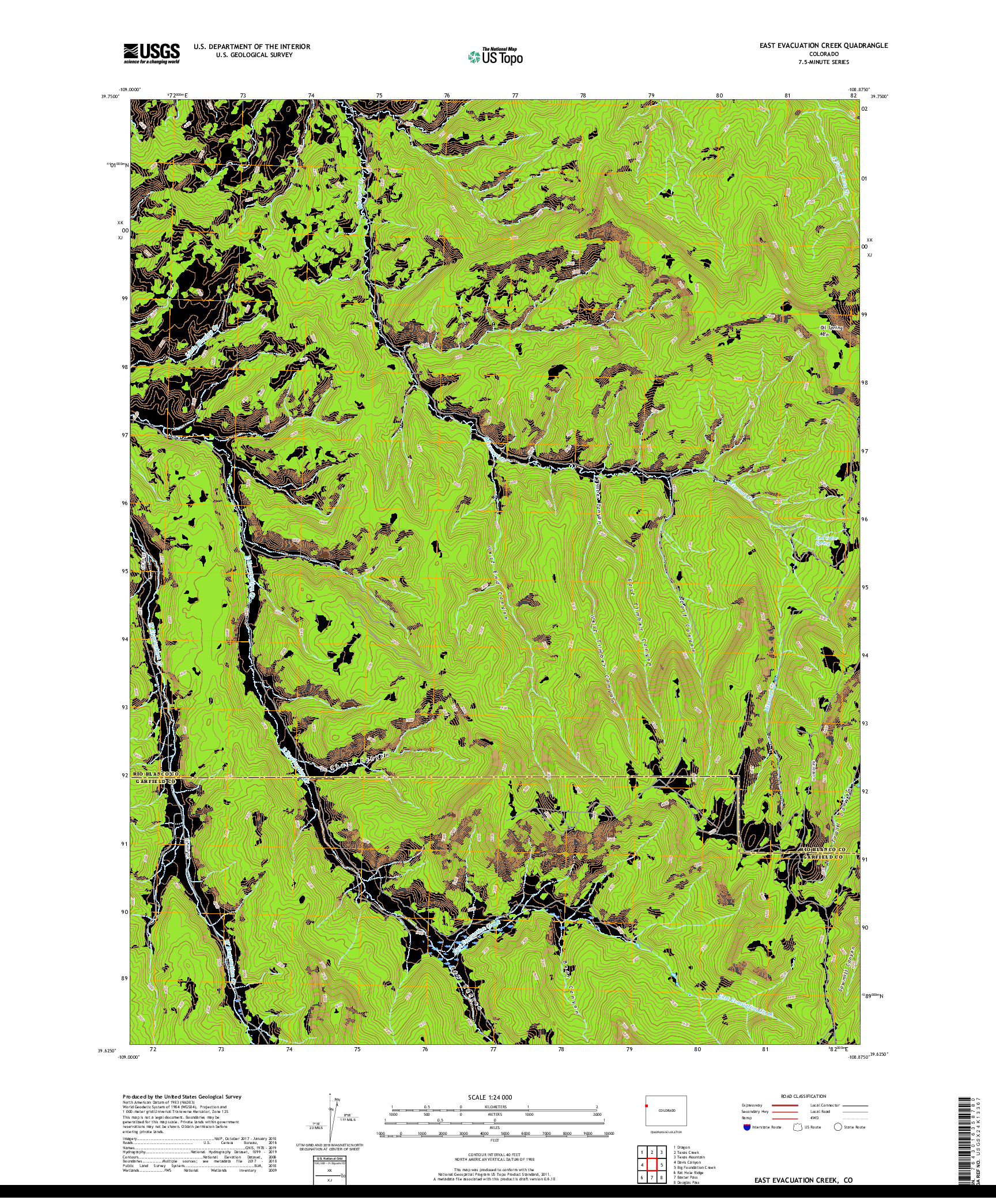 USGS US TOPO 7.5-MINUTE MAP FOR EAST EVACUATION CREEK, CO 2019