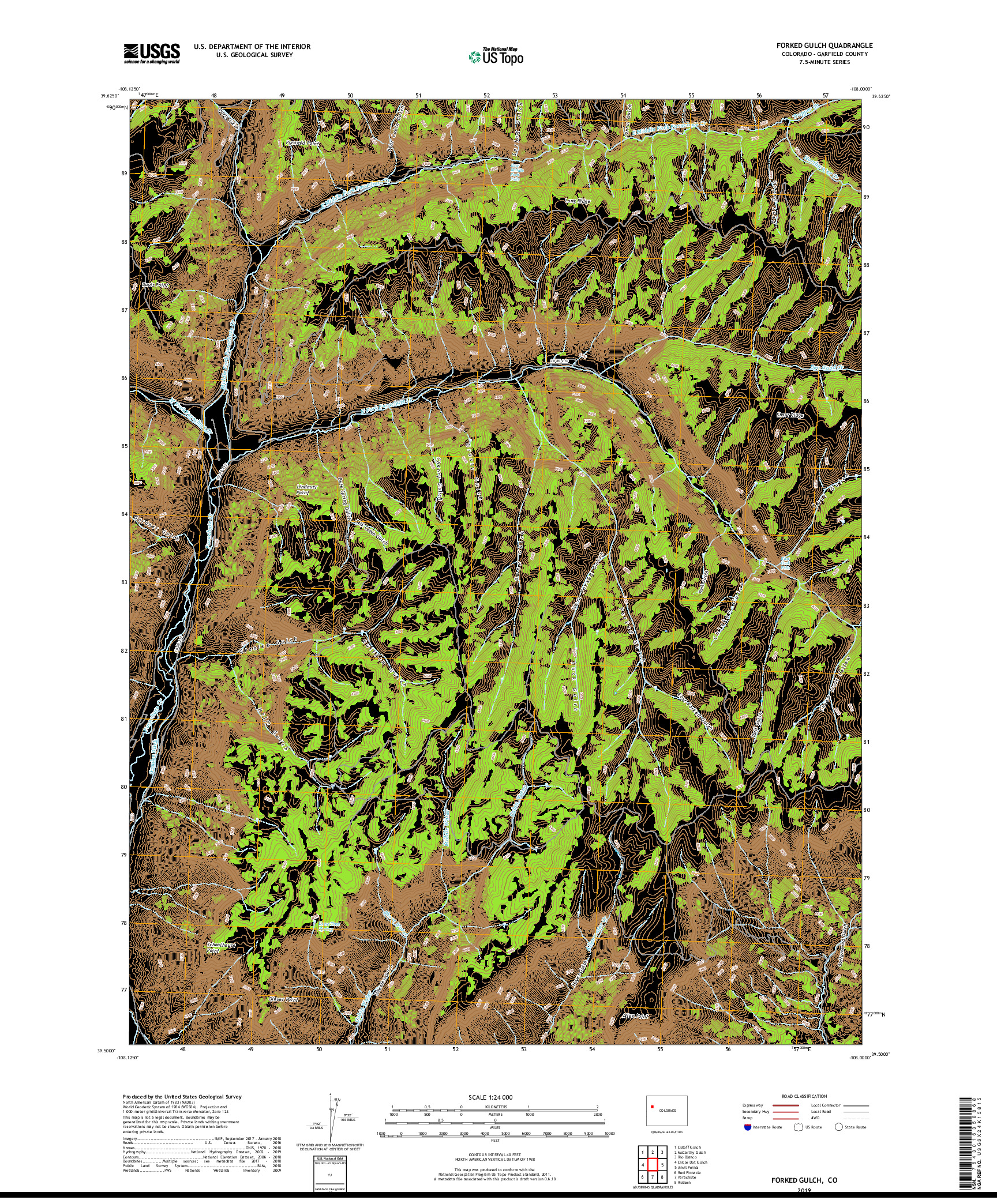 USGS US TOPO 7.5-MINUTE MAP FOR FORKED GULCH, CO 2019