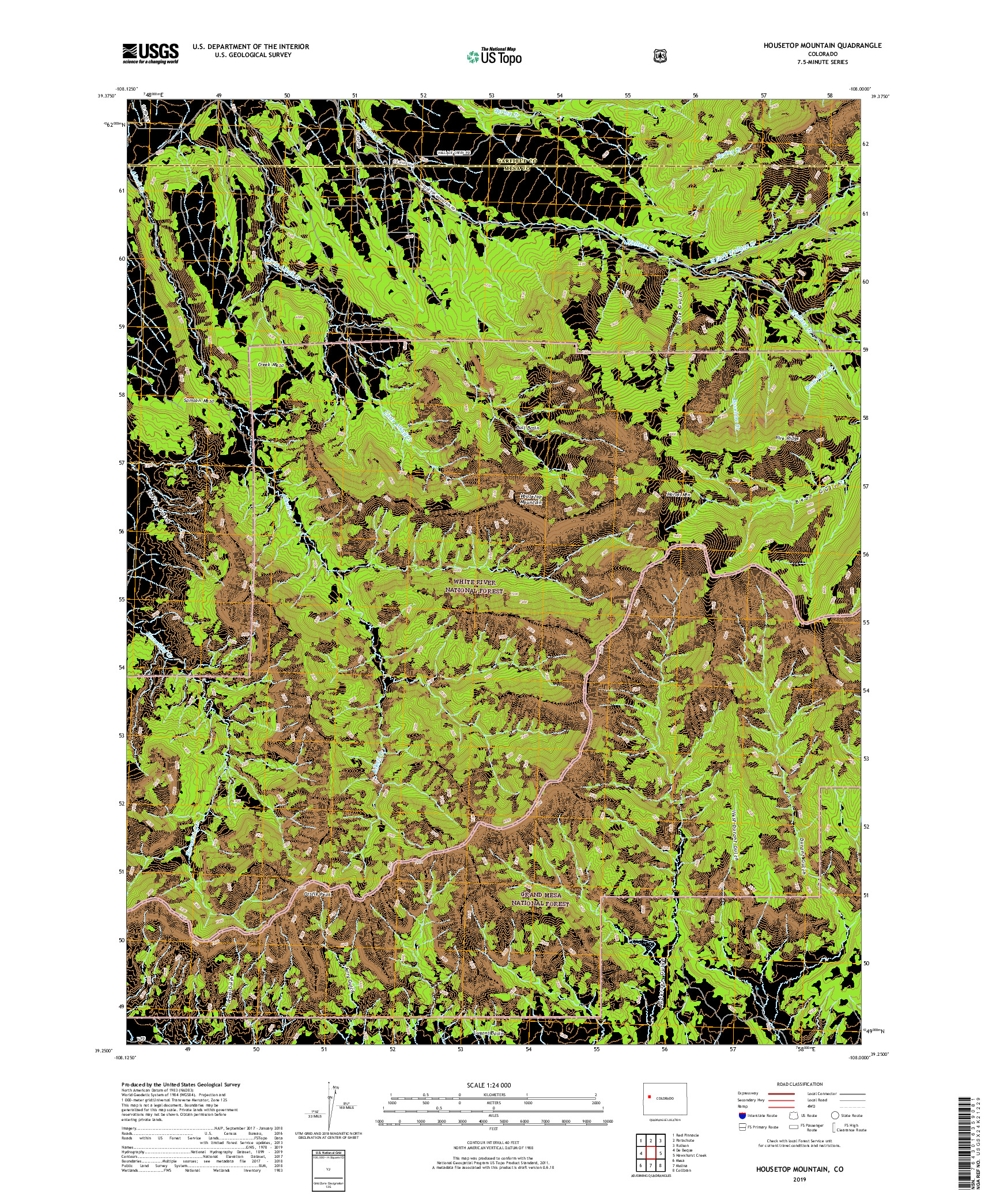 USGS US TOPO 7.5-MINUTE MAP FOR HOUSETOP MOUNTAIN, CO 2019