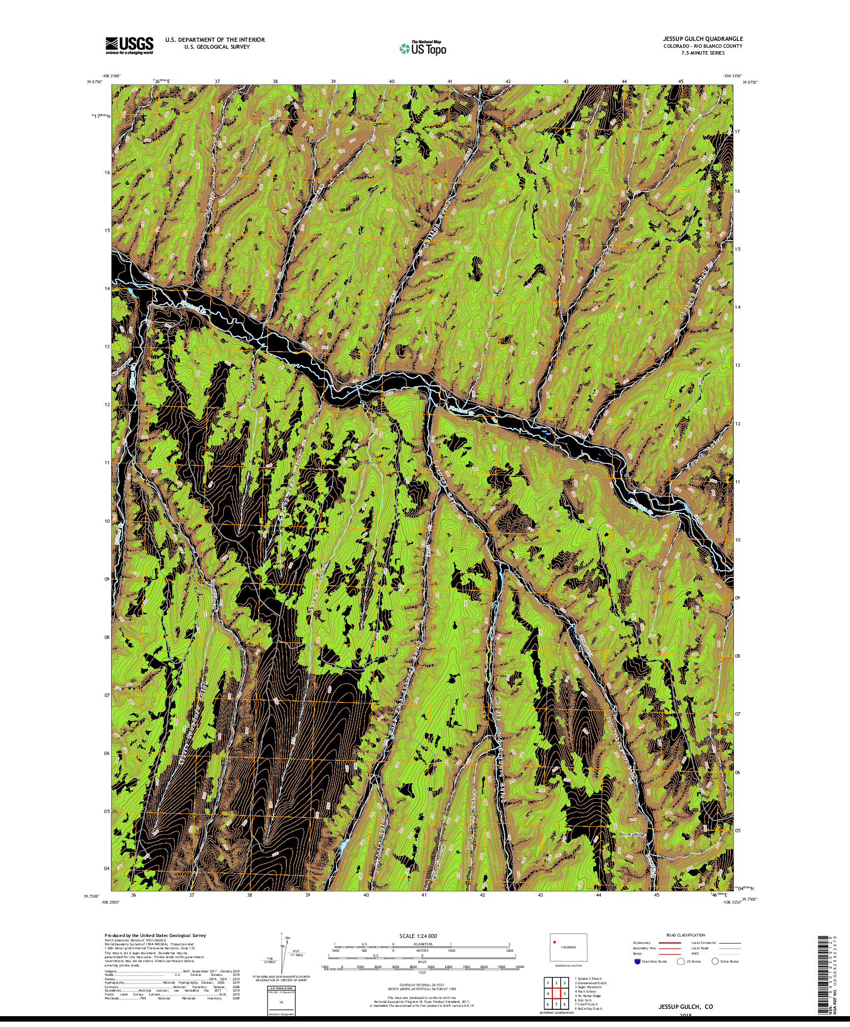 USGS US TOPO 7.5-MINUTE MAP FOR JESSUP GULCH, CO 2019