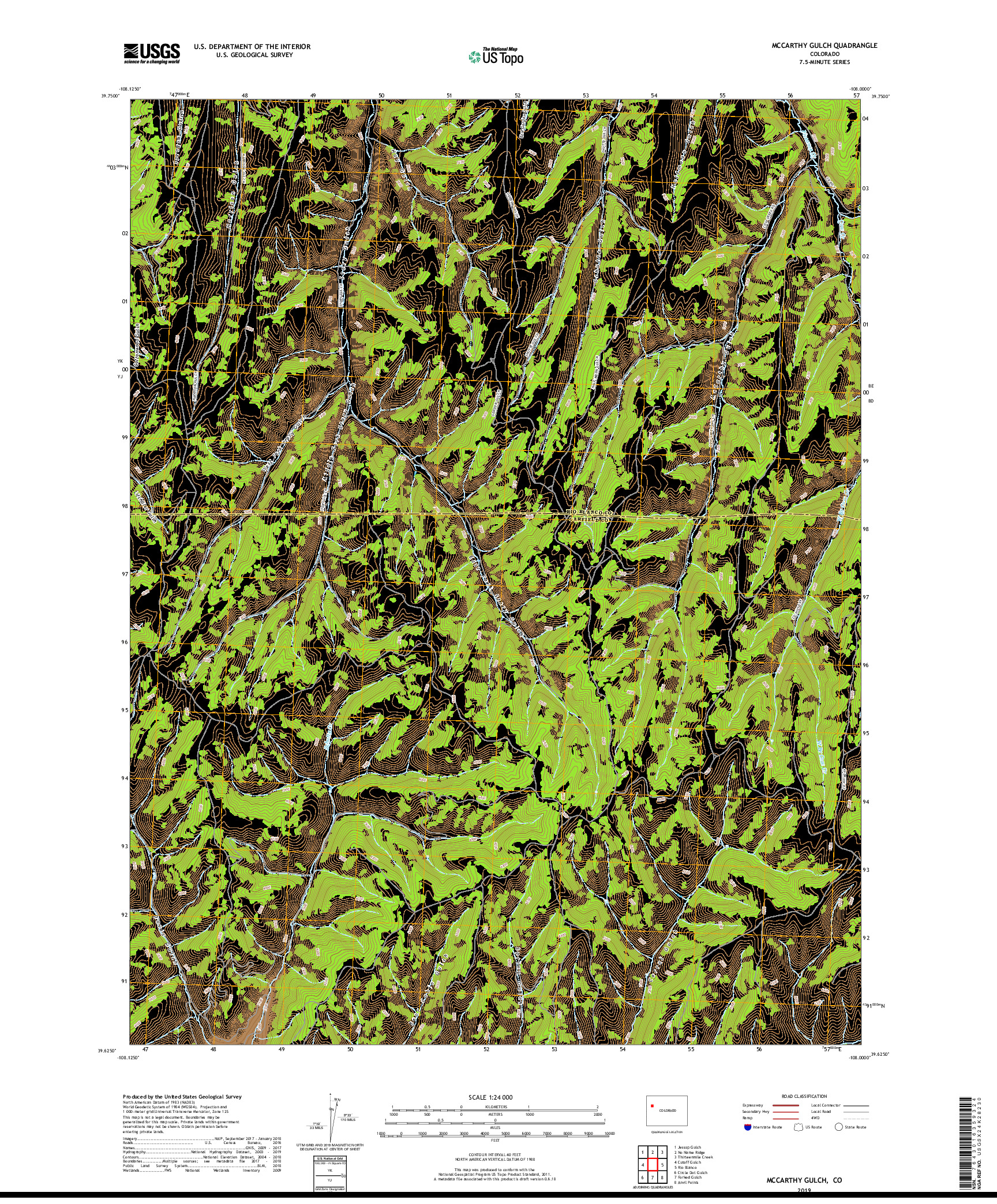 USGS US TOPO 7.5-MINUTE MAP FOR MCCARTHY GULCH, CO 2019
