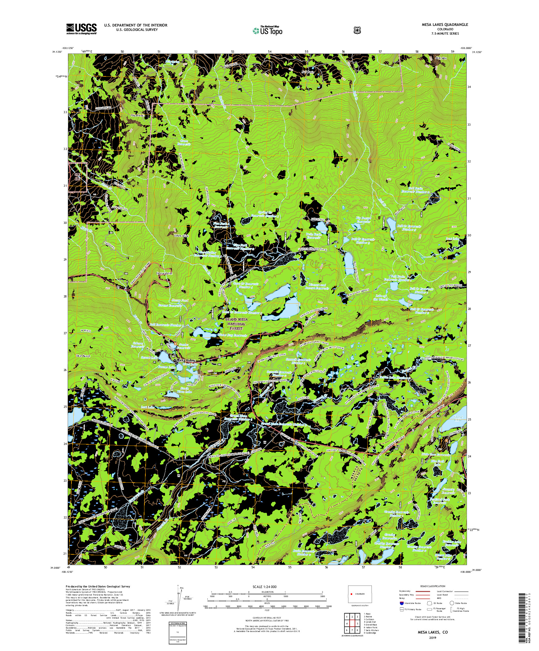 USGS US TOPO 7.5-MINUTE MAP FOR MESA LAKES, CO 2019