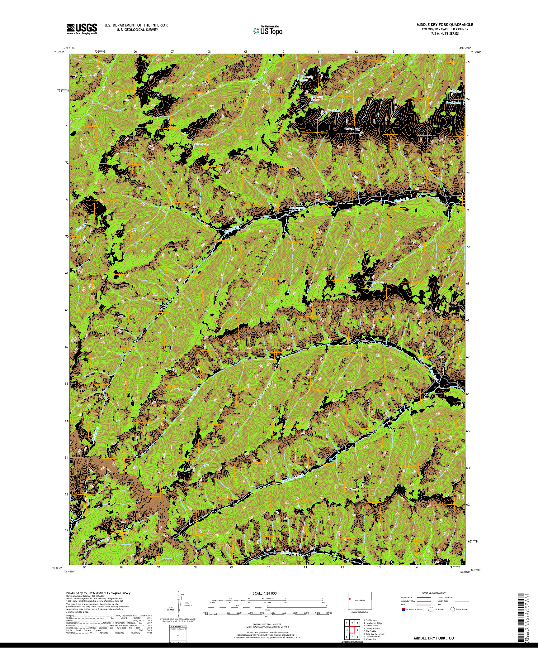 USGS US TOPO 7.5-MINUTE MAP FOR MIDDLE DRY FORK, CO 2019