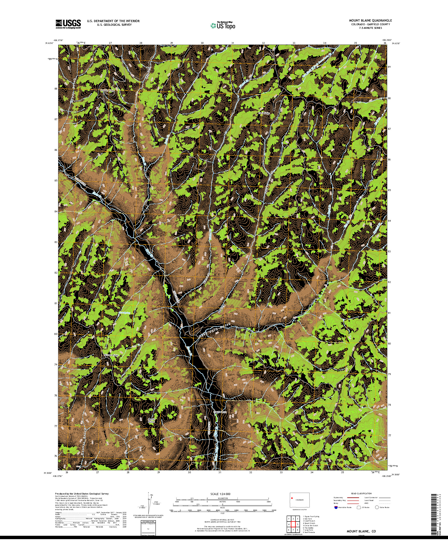 USGS US TOPO 7.5-MINUTE MAP FOR MOUNT BLAINE, CO 2019