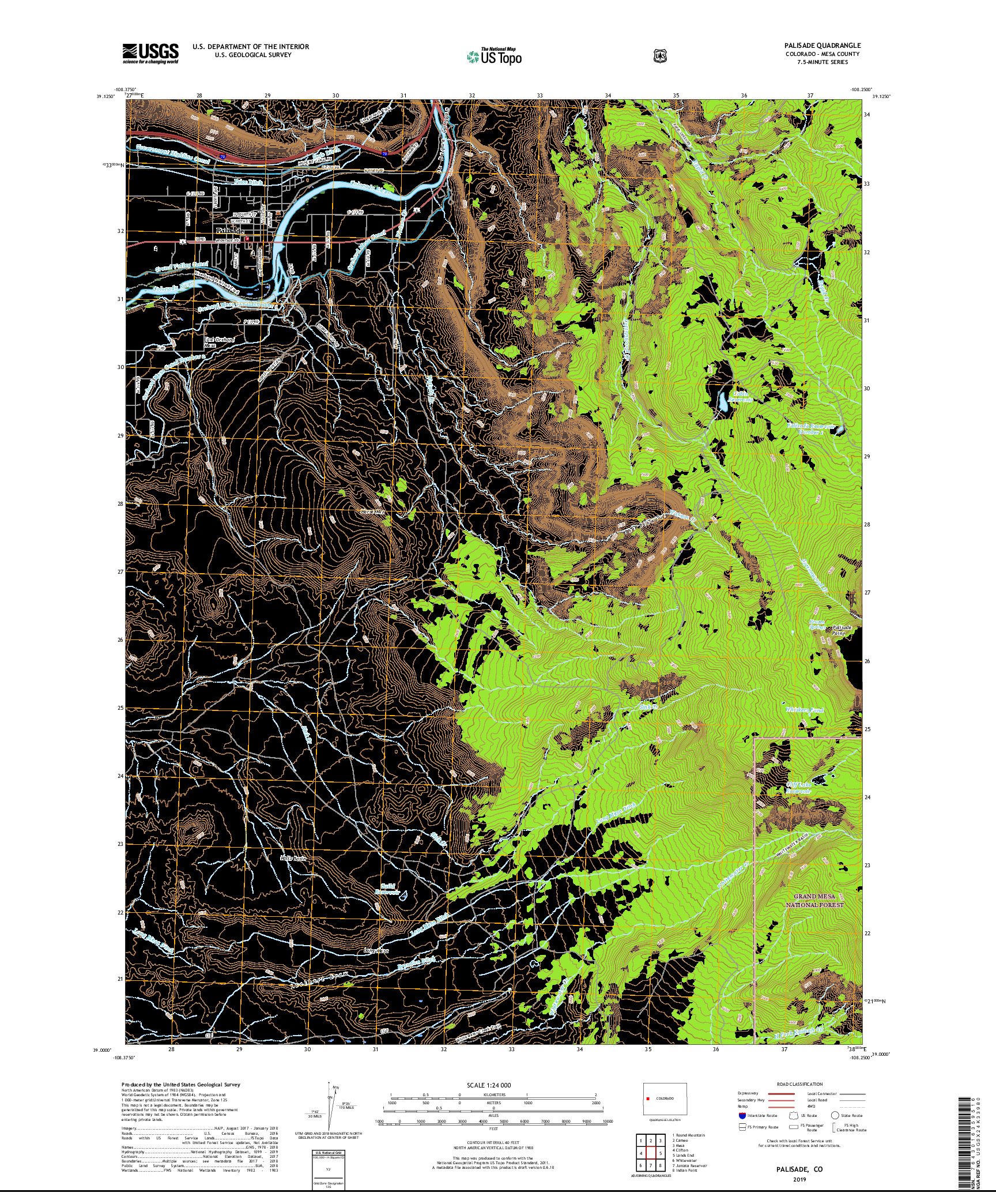 USGS US TOPO 7.5-MINUTE MAP FOR PALISADE, CO 2019