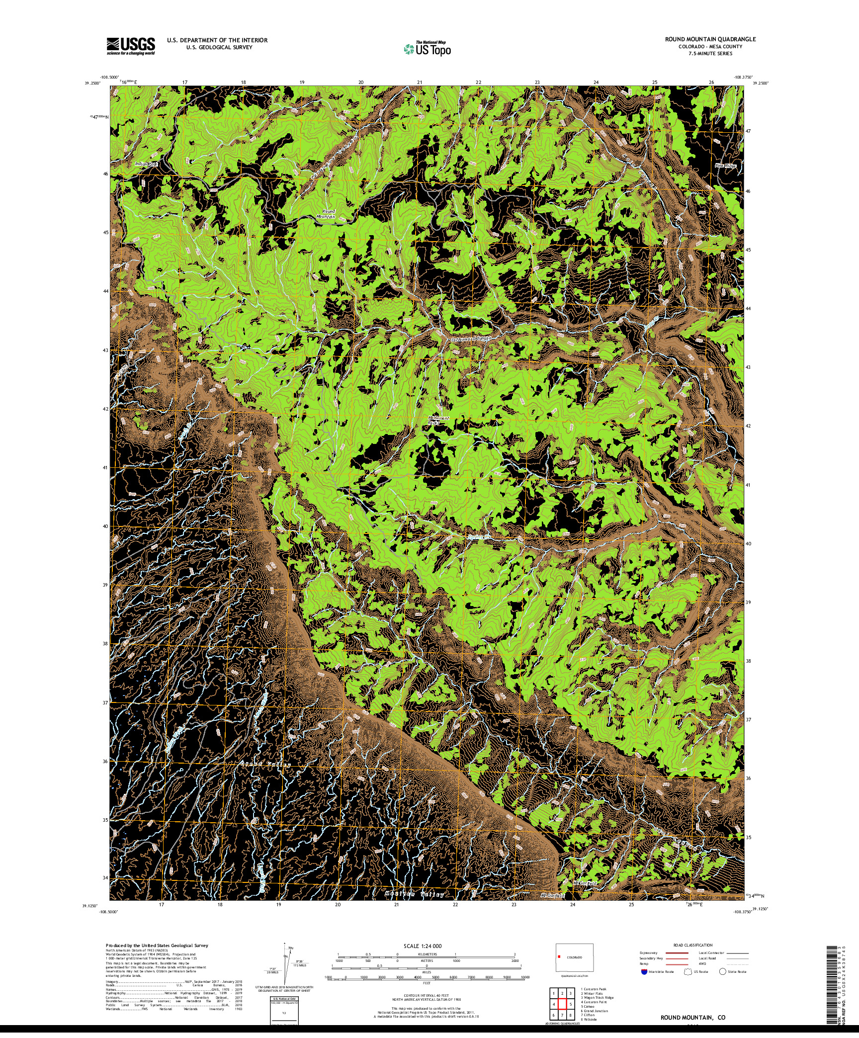 USGS US TOPO 7.5-MINUTE MAP FOR ROUND MOUNTAIN, CO 2019