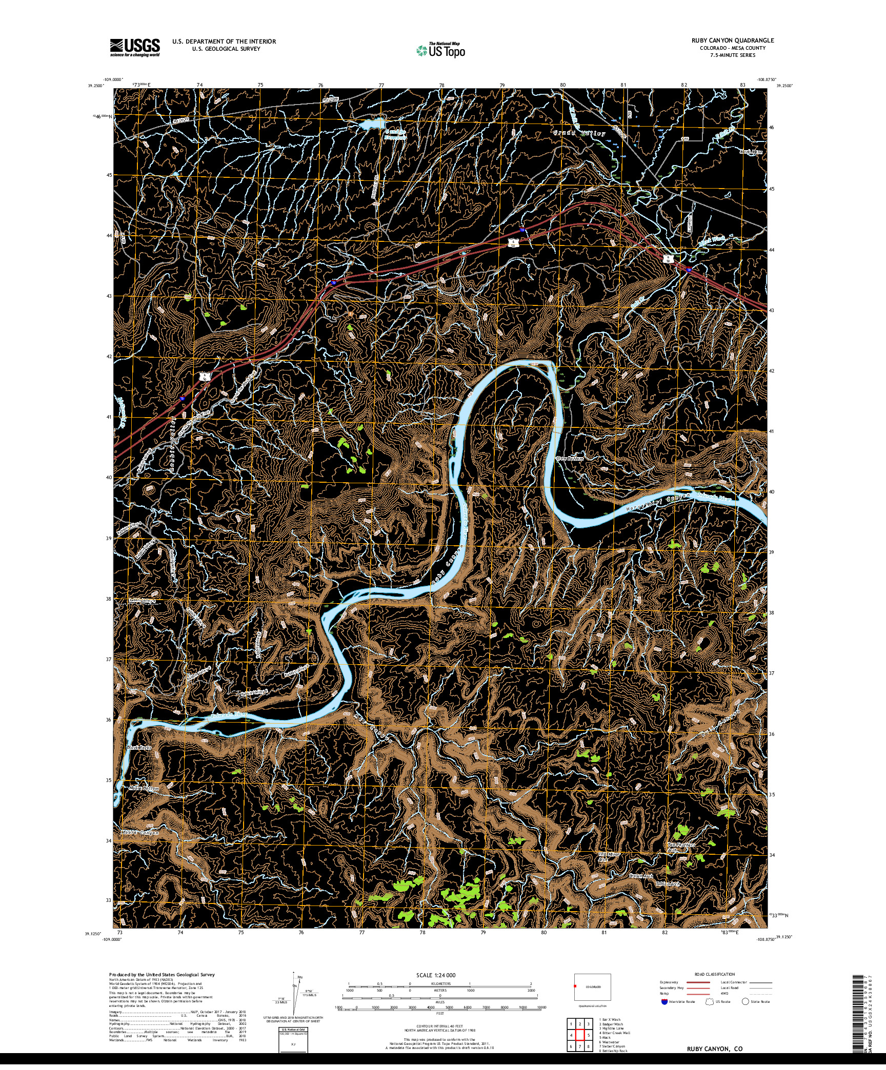 USGS US TOPO 7.5-MINUTE MAP FOR RUBY CANYON, CO 2019