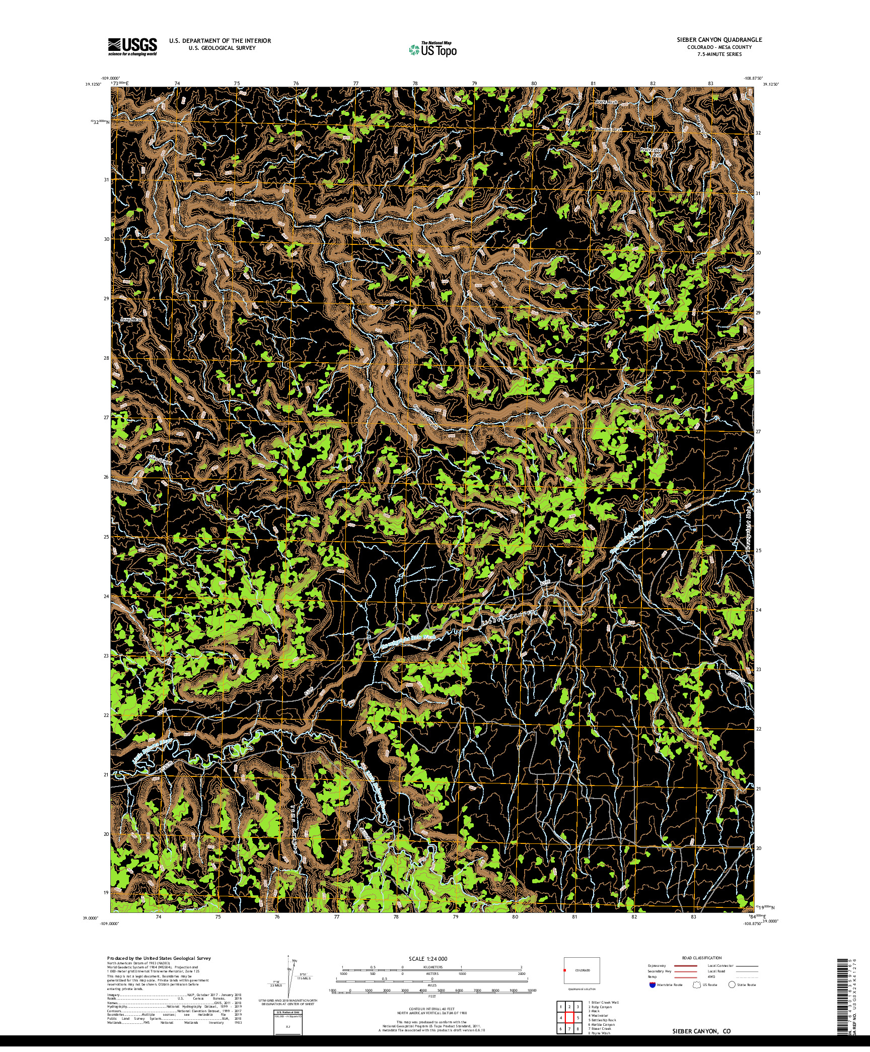 USGS US TOPO 7.5-MINUTE MAP FOR SIEBER CANYON, CO 2019