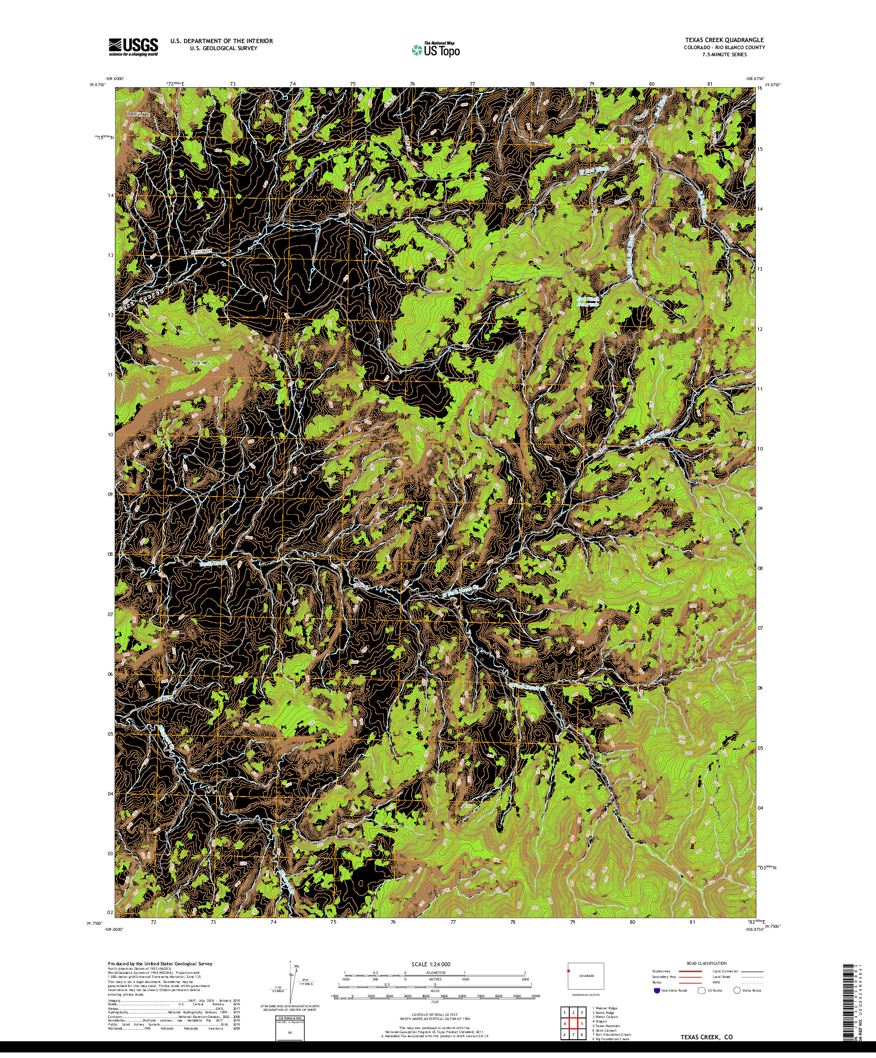 USGS US TOPO 7.5-MINUTE MAP FOR TEXAS CREEK, CO 2019