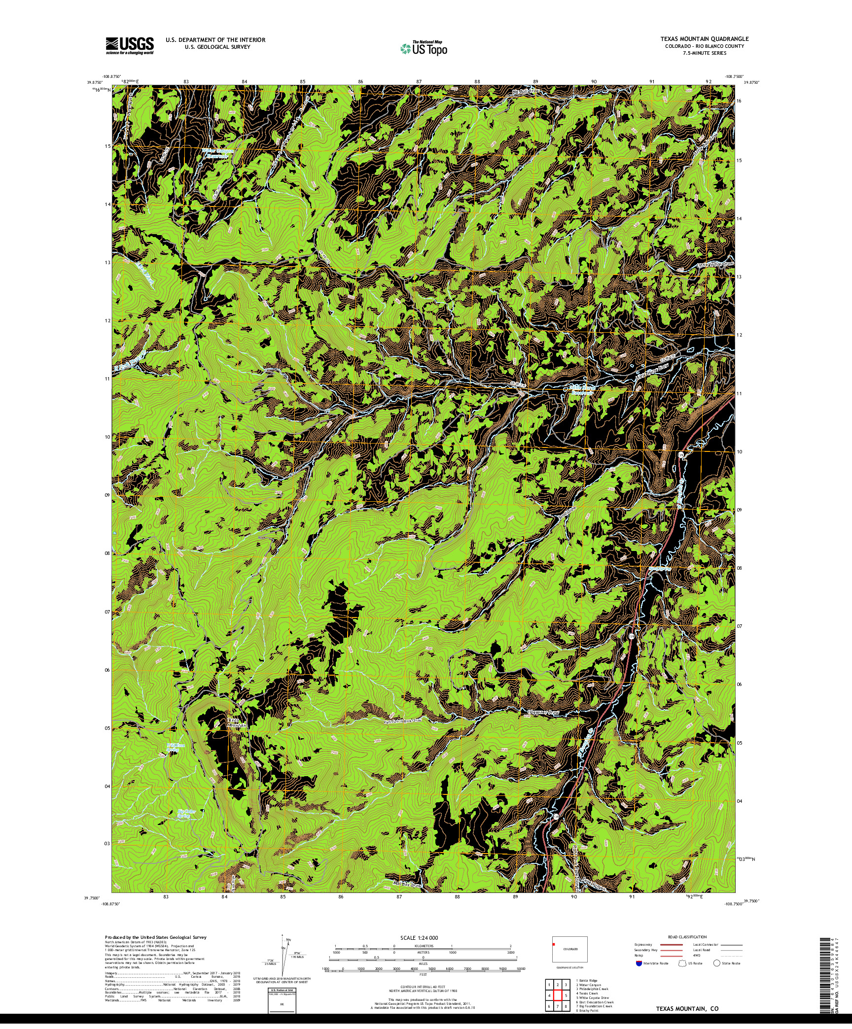 USGS US TOPO 7.5-MINUTE MAP FOR TEXAS MOUNTAIN, CO 2019