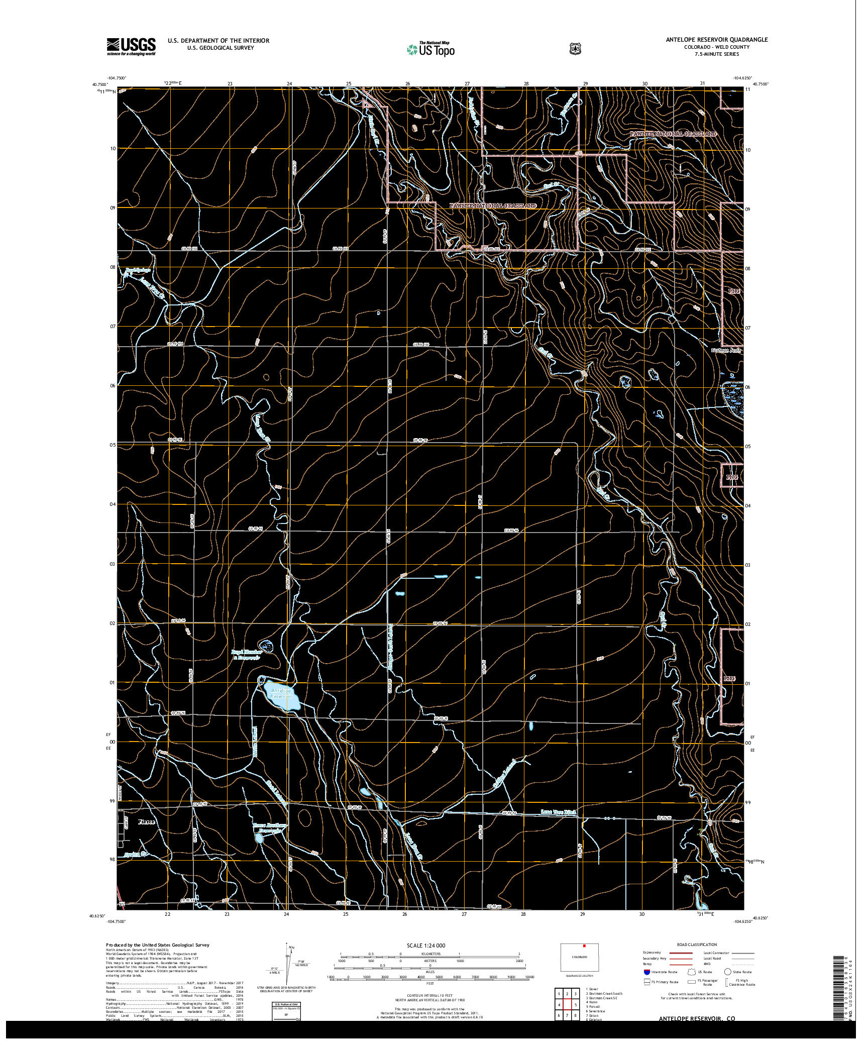 USGS US TOPO 7.5-MINUTE MAP FOR ANTELOPE RESERVOIR, CO 2019