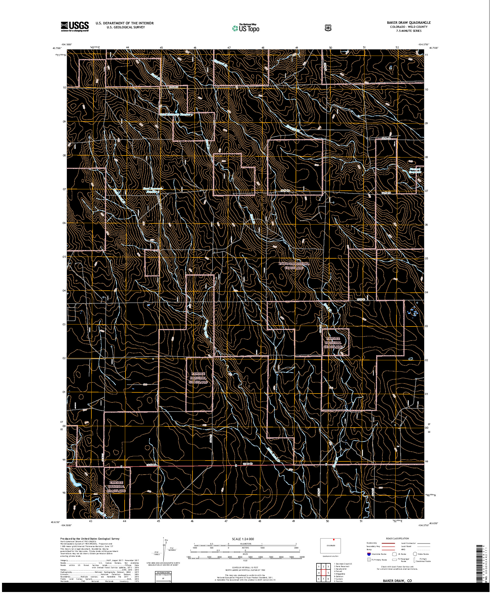 USGS US TOPO 7.5-MINUTE MAP FOR BAKER DRAW, CO 2019