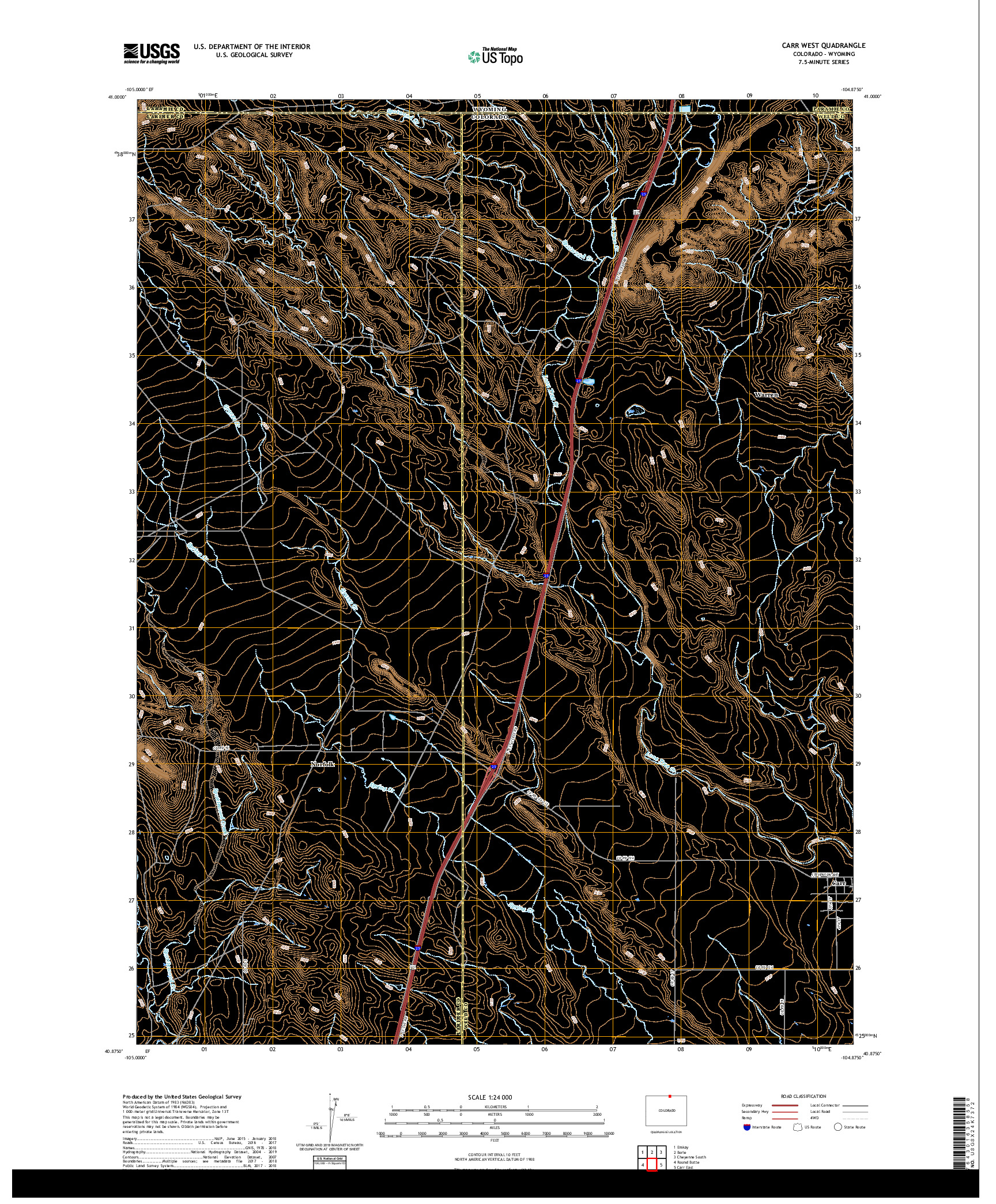 USGS US TOPO 7.5-MINUTE MAP FOR CARR WEST, CO,WY 2019