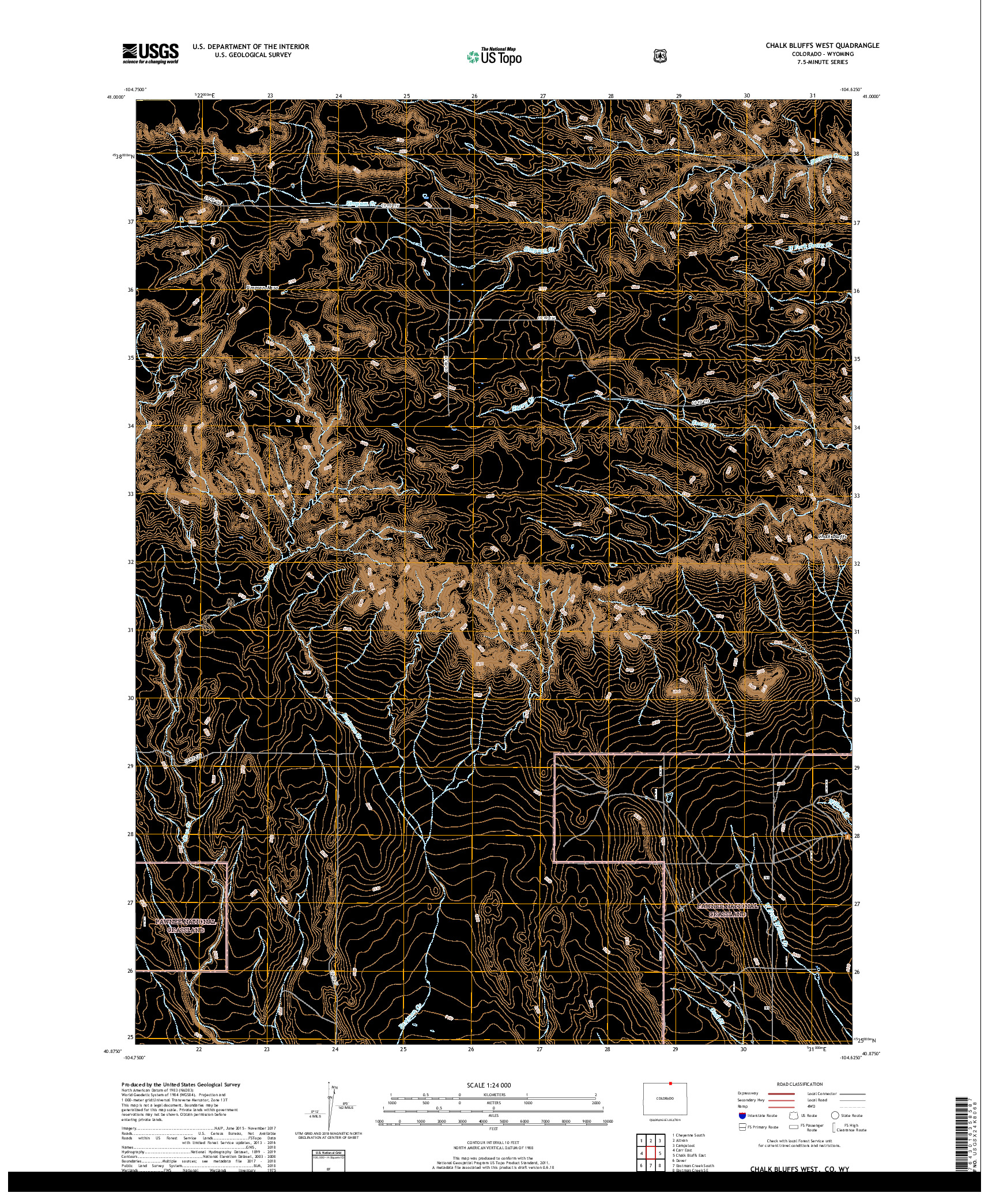 USGS US TOPO 7.5-MINUTE MAP FOR CHALK BLUFFS WEST, CO,WY 2019