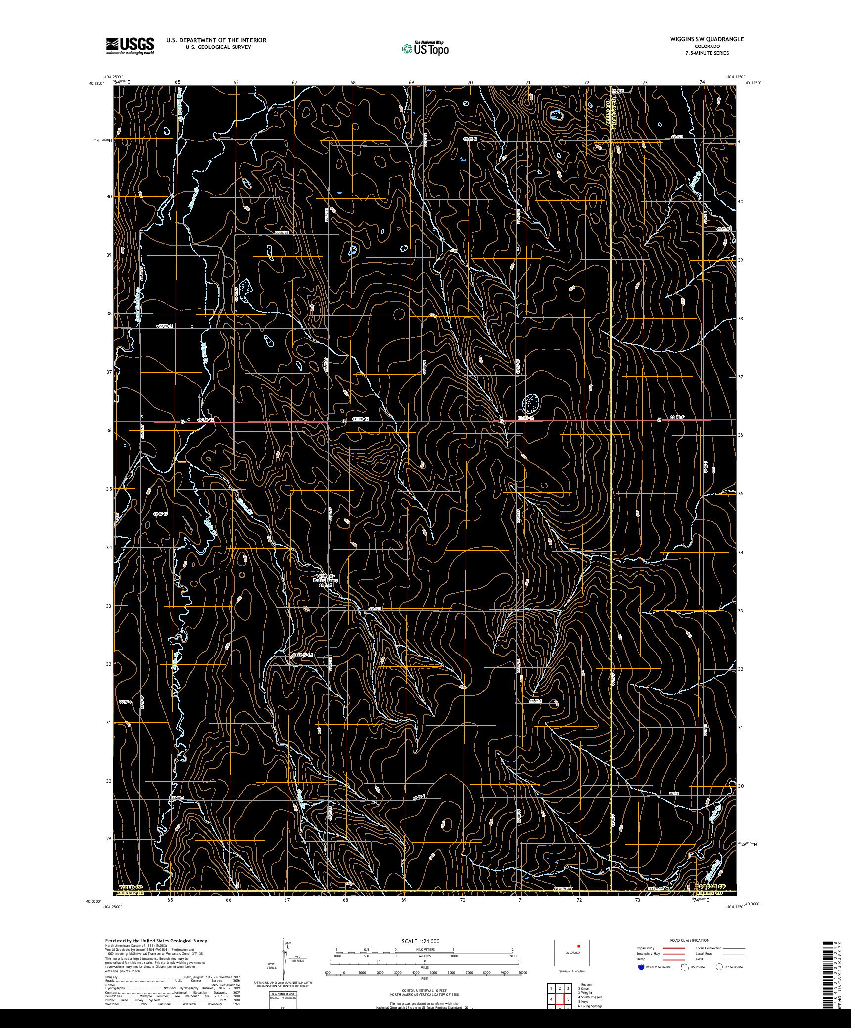 USGS US TOPO 7.5-MINUTE MAP FOR WIGGINS SW, CO 2019