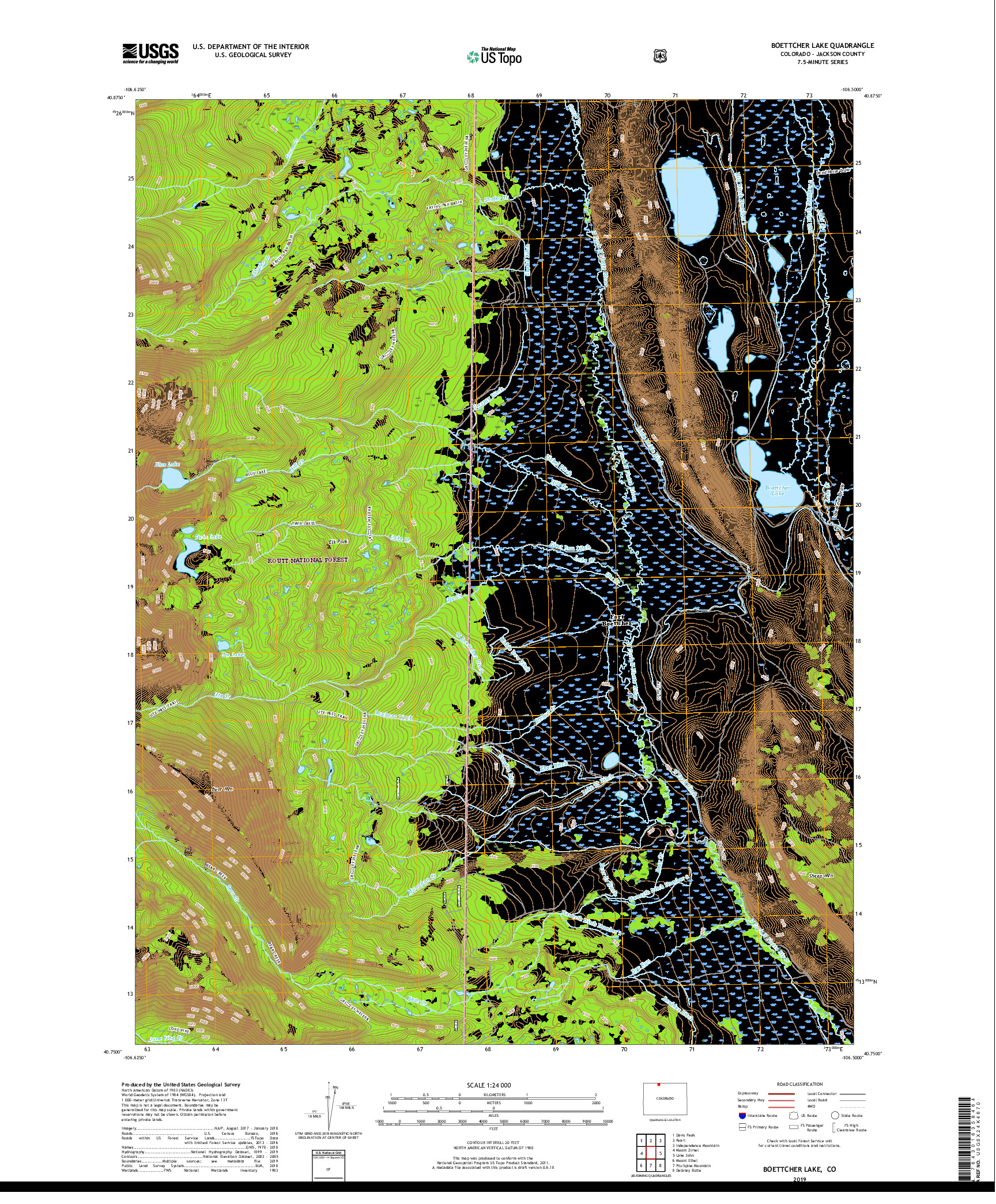 USGS US TOPO 7.5-MINUTE MAP FOR BOETTCHER LAKE, CO 2019