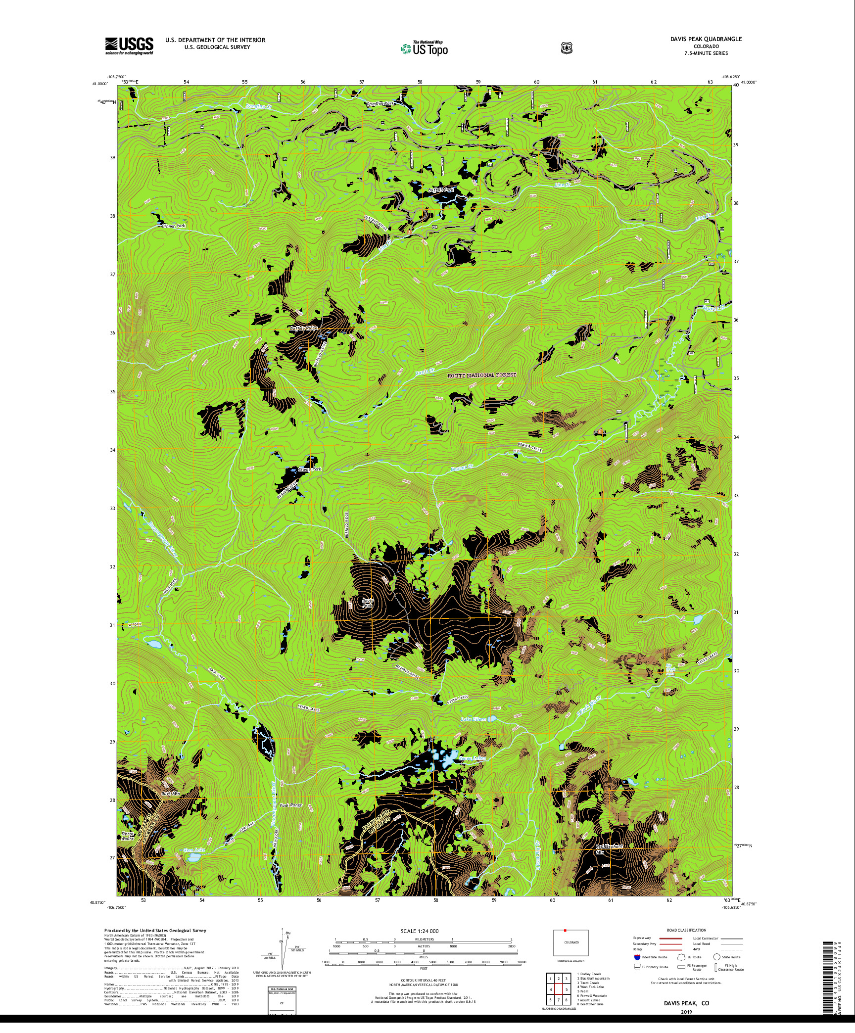 USGS US TOPO 7.5-MINUTE MAP FOR DAVIS PEAK, CO 2019