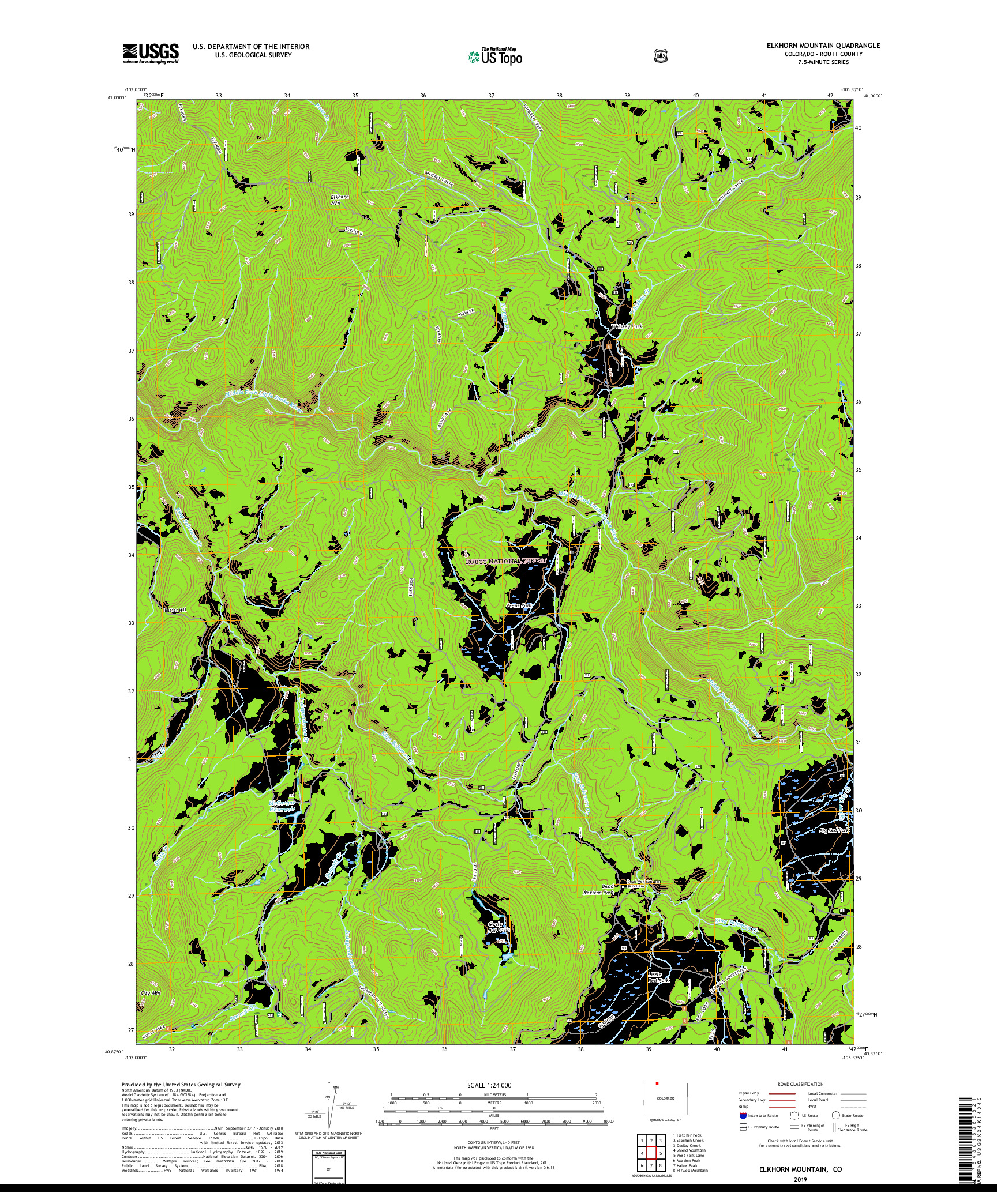 USGS US TOPO 7.5-MINUTE MAP FOR ELKHORN MOUNTAIN, CO 2019