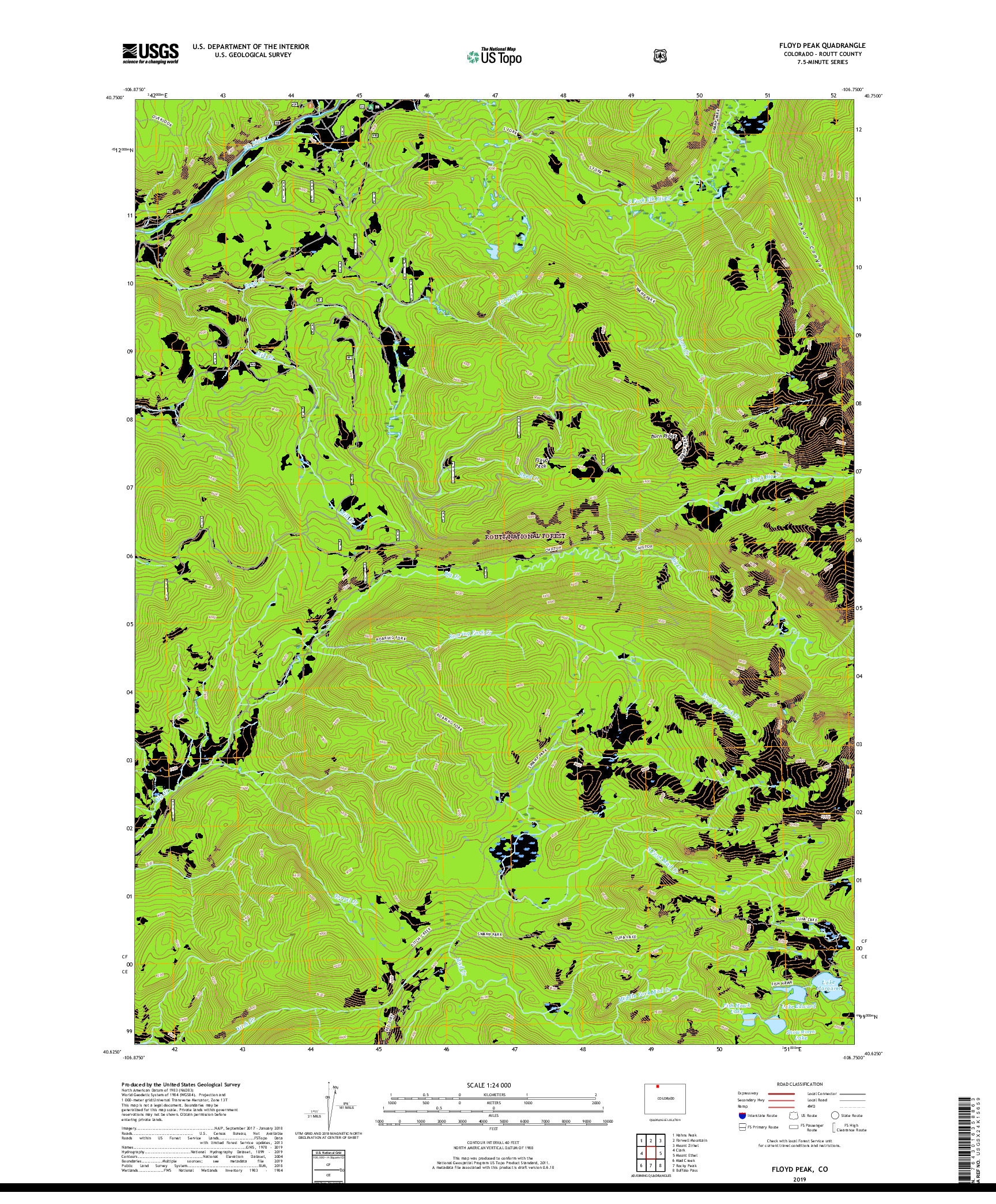 USGS US TOPO 7.5-MINUTE MAP FOR FLOYD PEAK, CO 2019